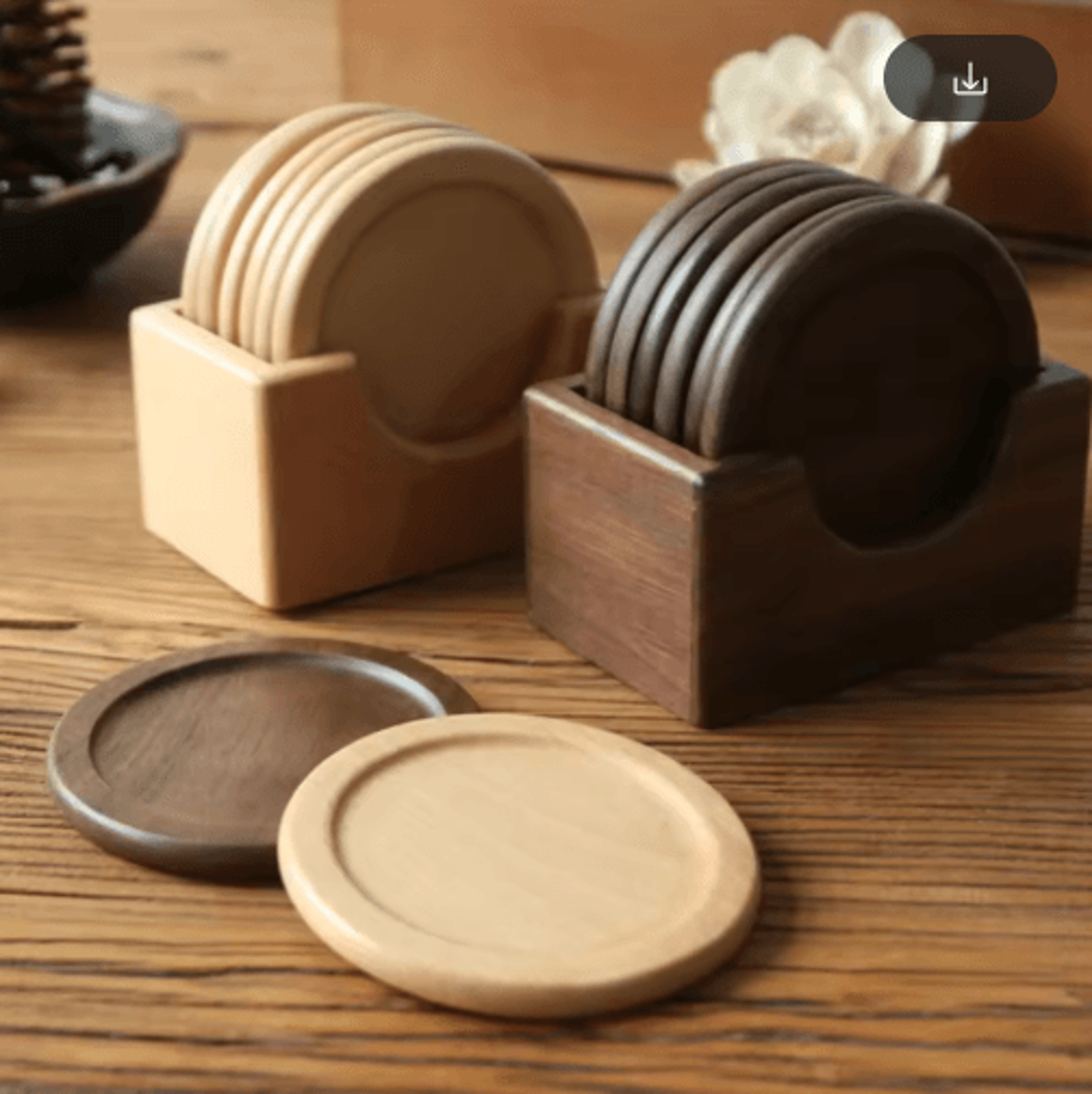 6-piece walnut wood coasters set – round japanese style insulated drink coasters