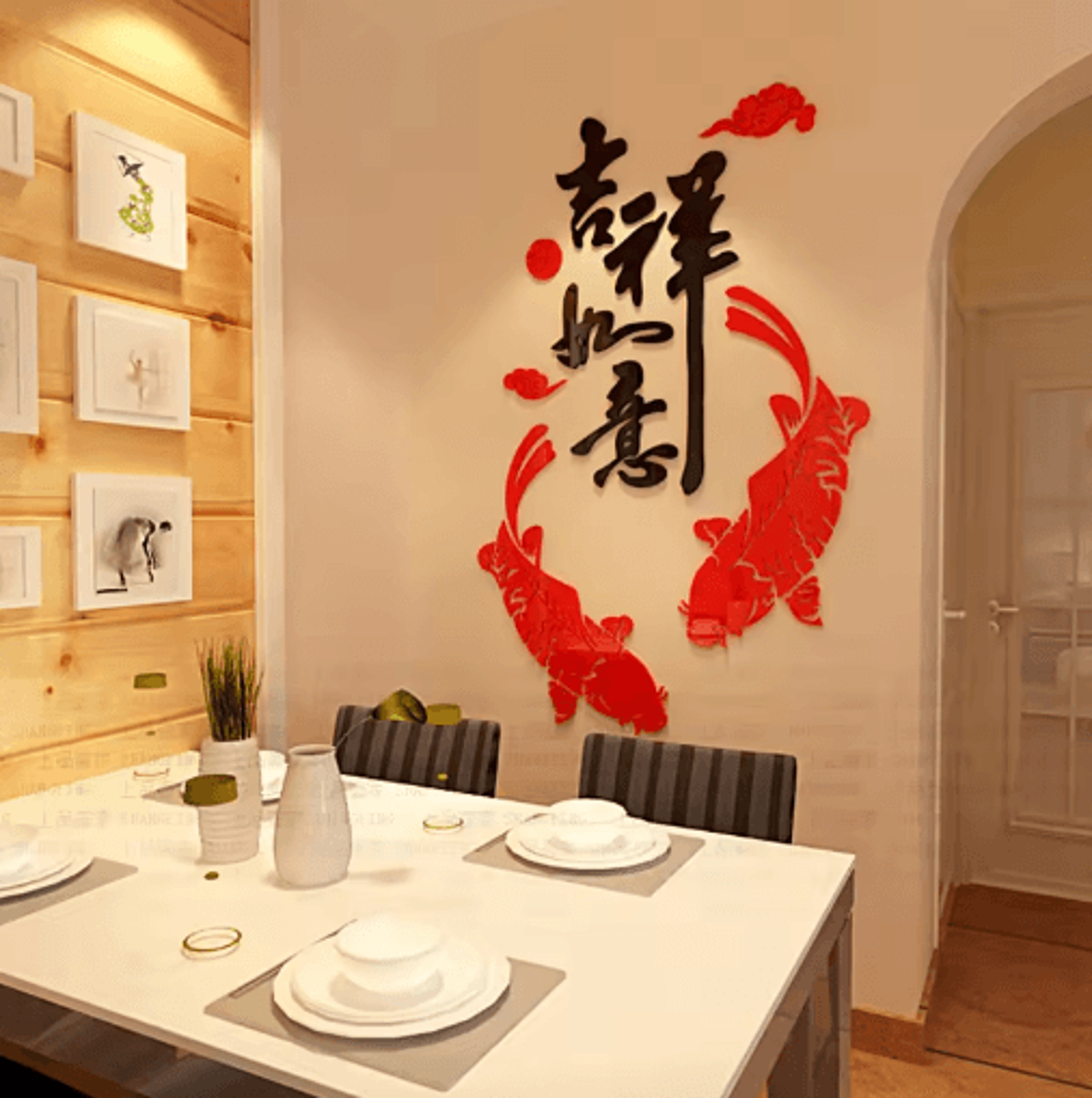chinese fish acrylic mirror wall stickers – feng shui diy wall decor for living & dining spaces
