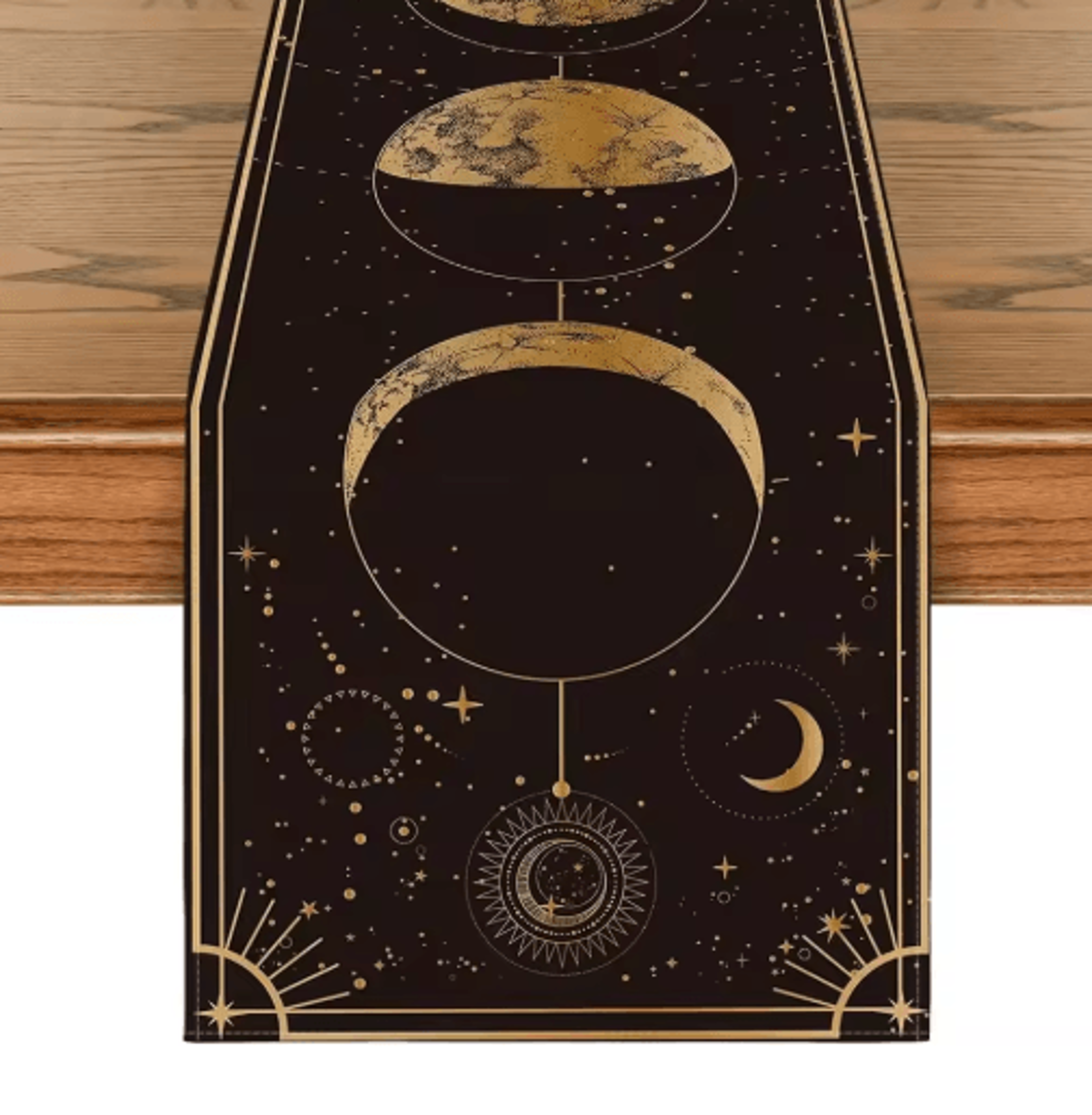 astrology moon phase linen table runner – mystical gothic celestial dining decor