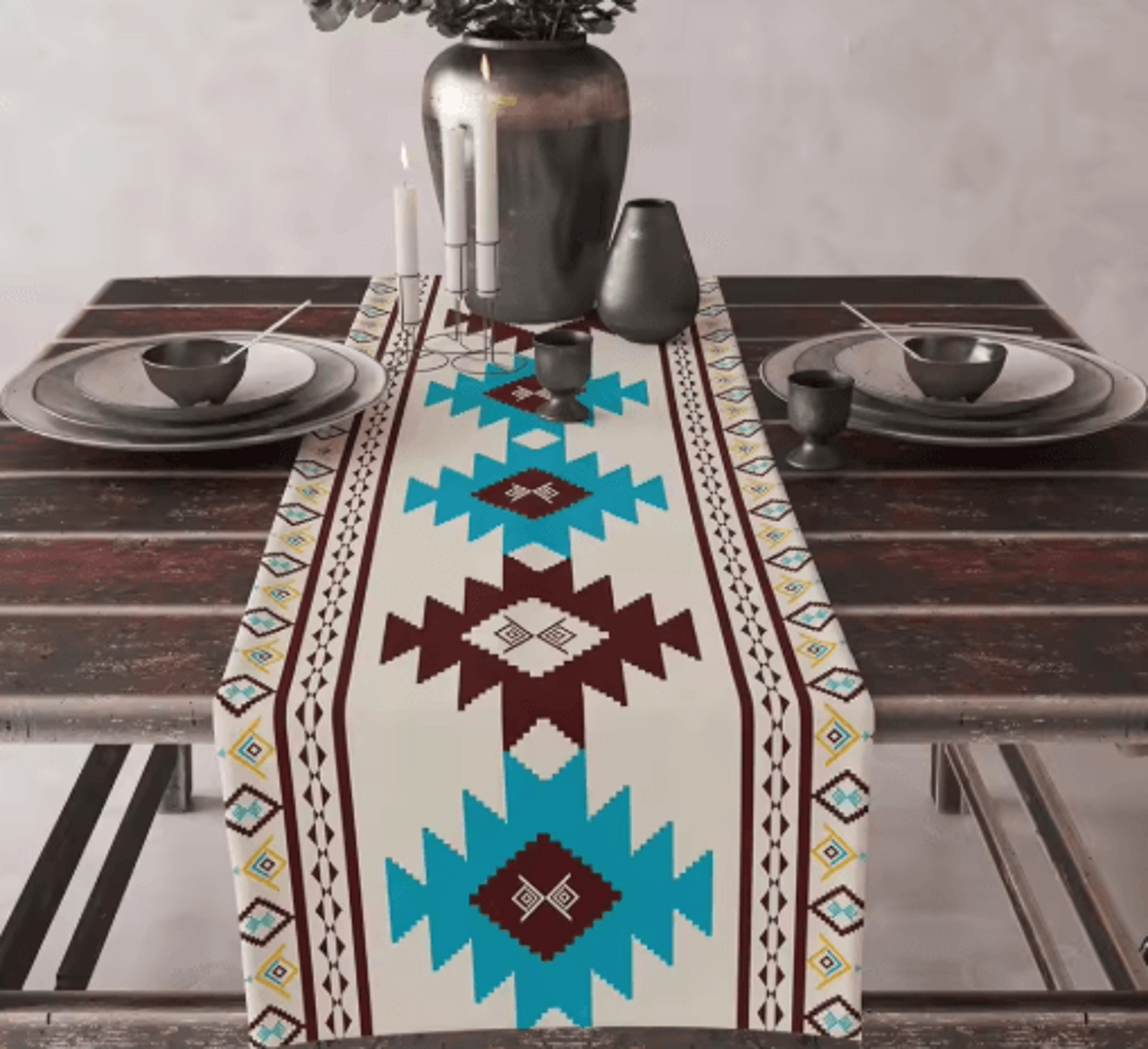 aztec boho tribal linen table runner geometric dining table decor