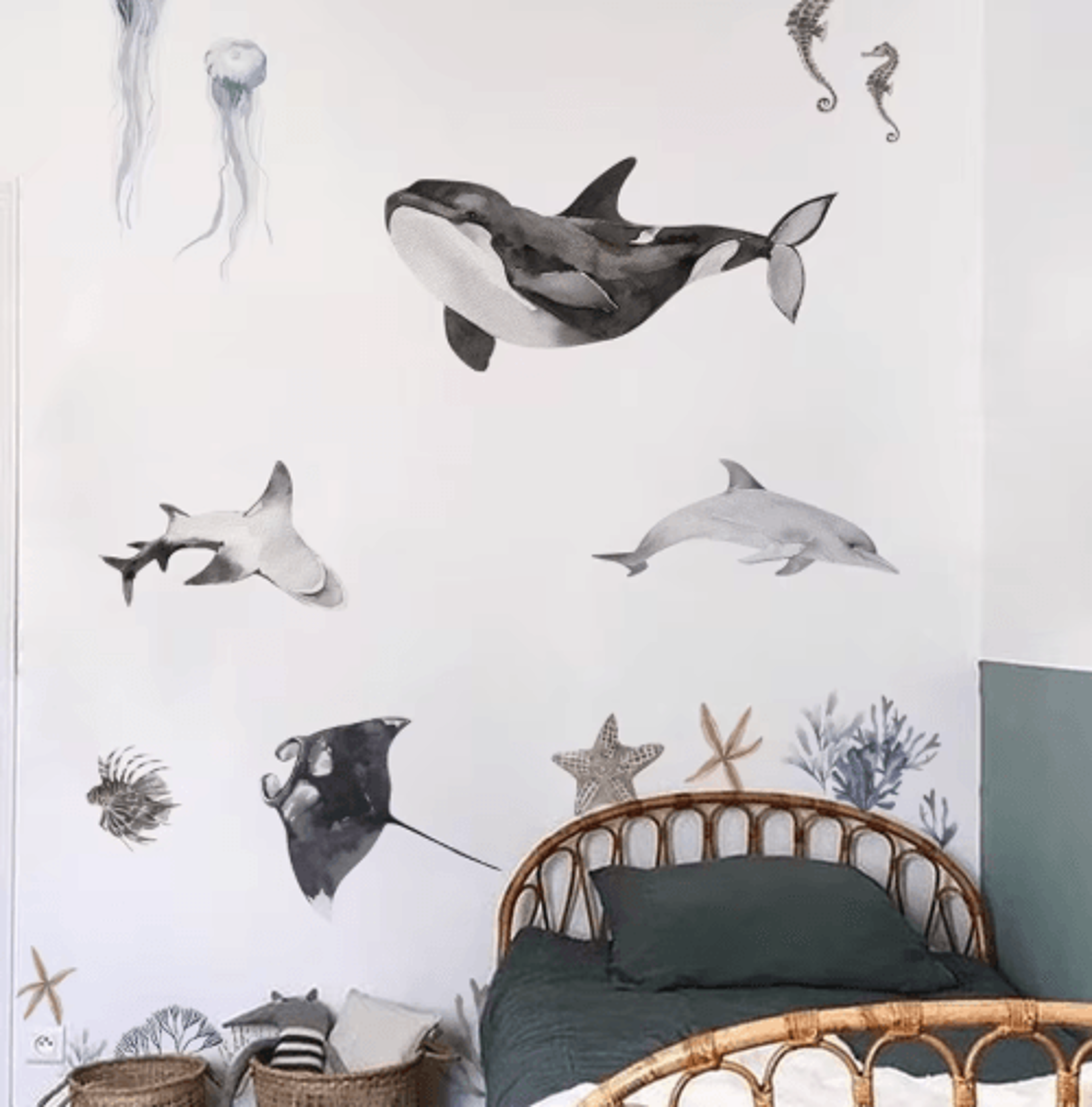 underwater world wall stickers – colorful ocean wall decals for bathroom & kids rooms