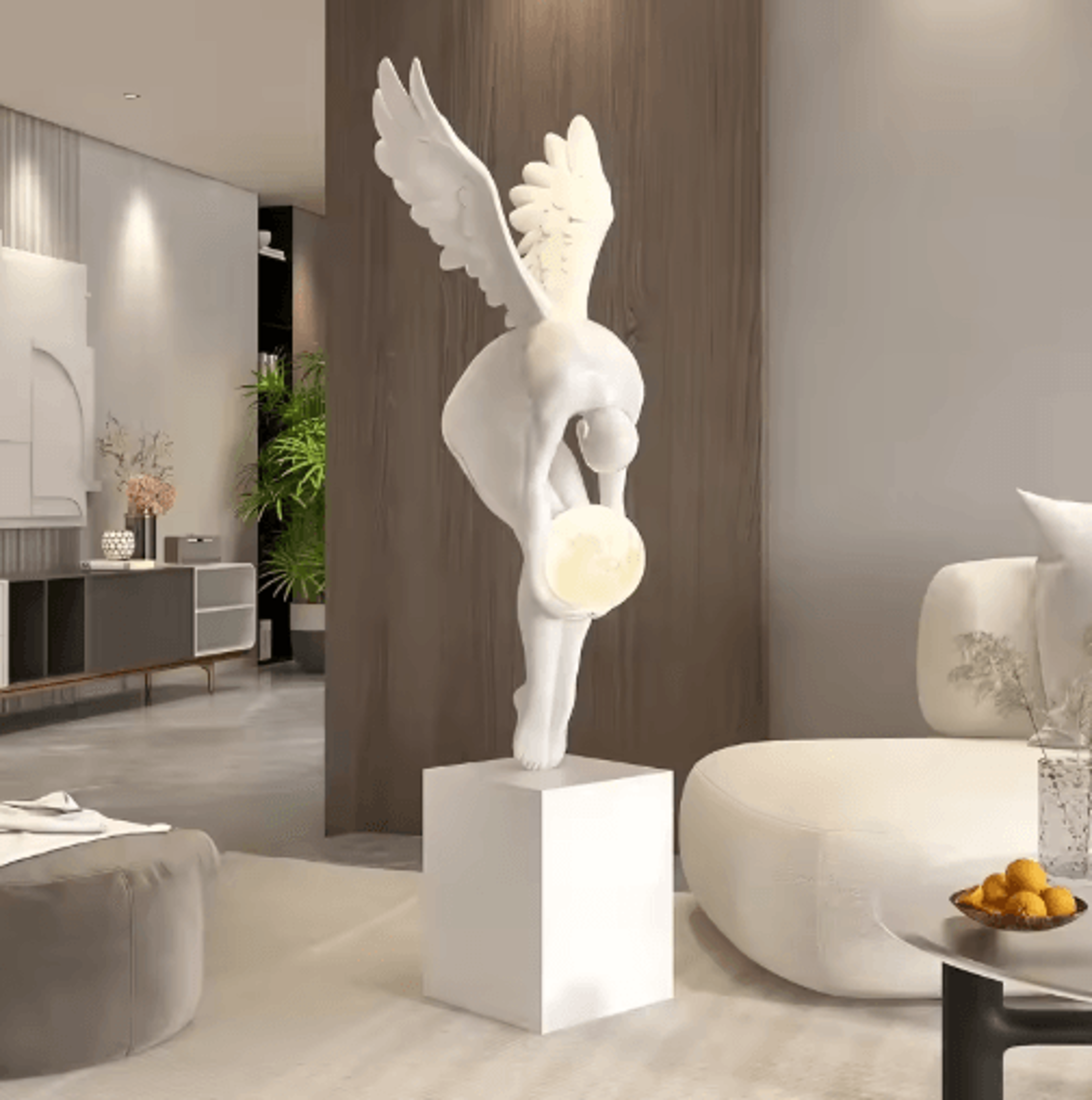 luminous wing sculpture – modern nordic resin wing statue for living room decor