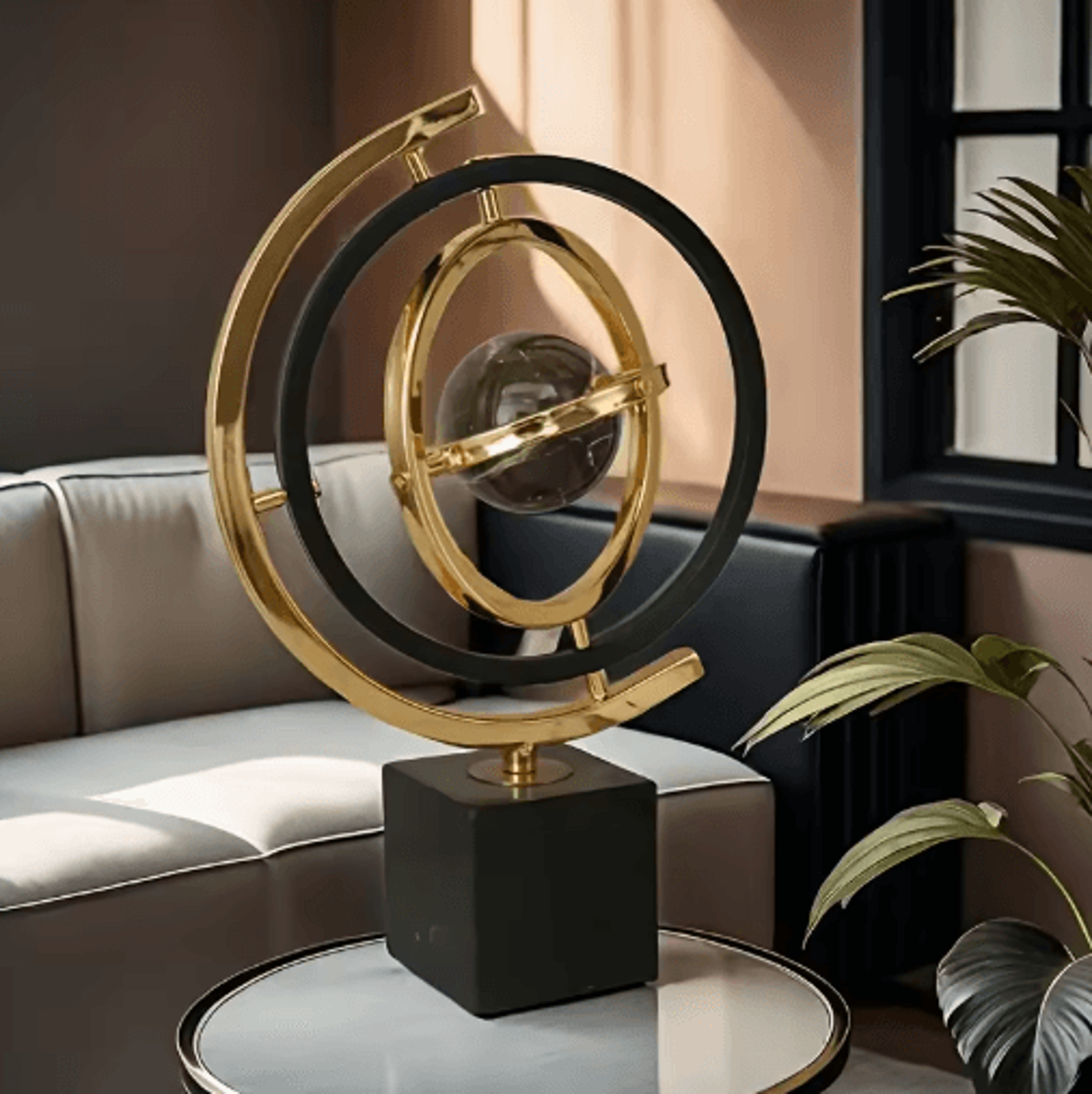 modern black & gold globe sculpture – elegant abstract globe decor for home & office