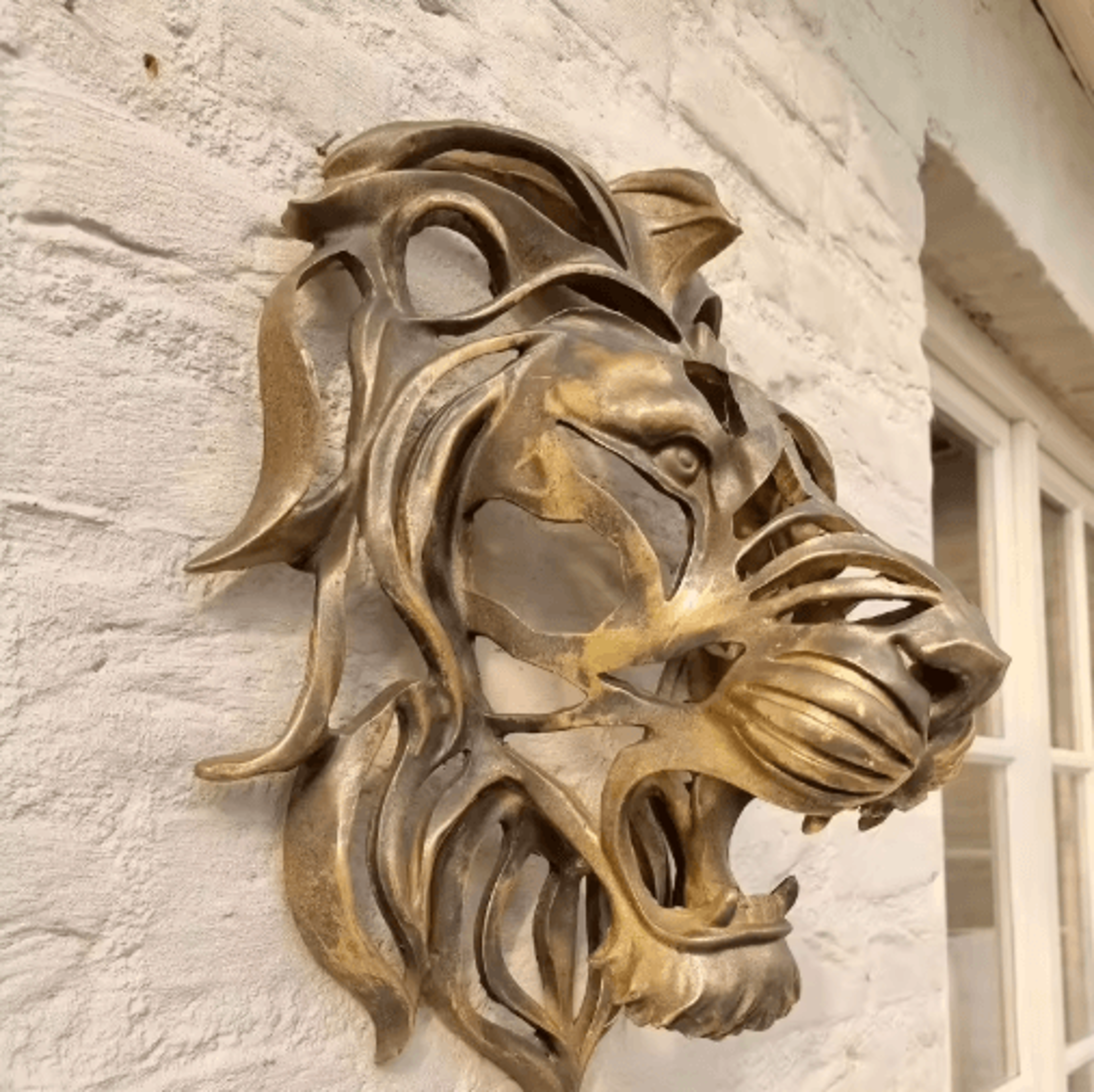 gold lion head wall sculpture – majestic lion head wall decor for luxury interiors