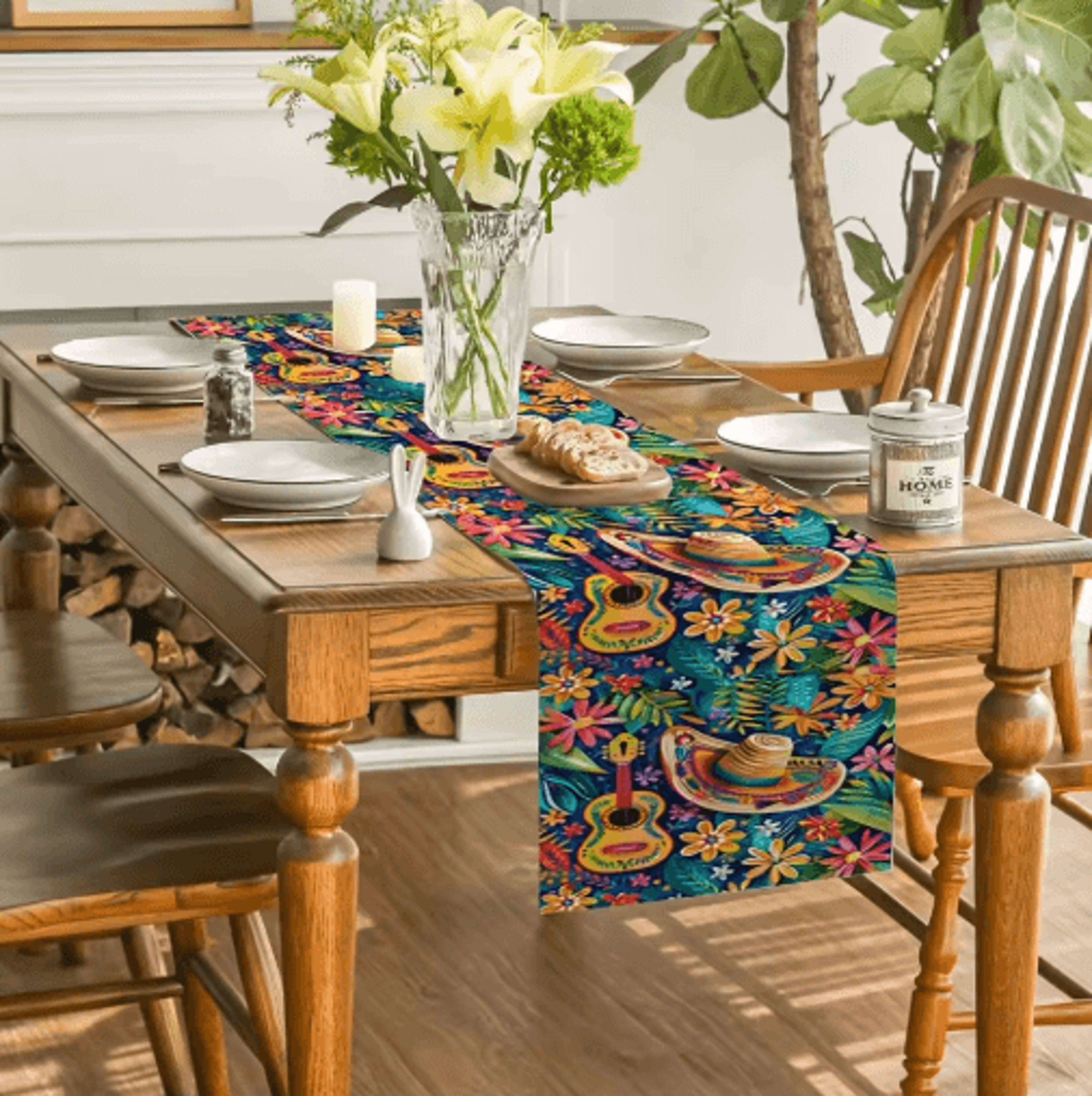 mexican fiesta table runner – vibrant mexican table runner with cactus & floral print