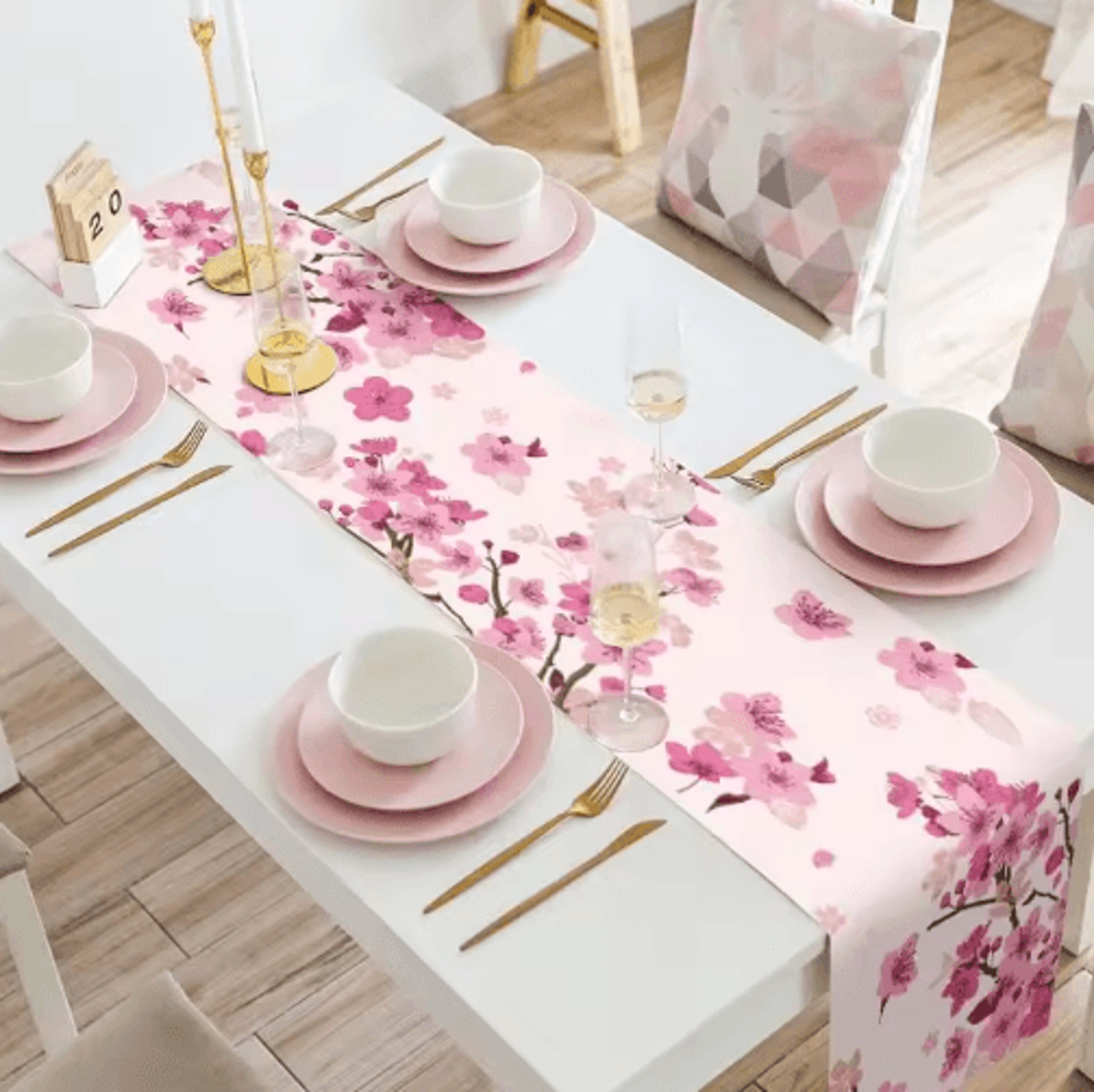 cherry blossom linen table runner – elegant cherry blossom table runner for spring & wedding decor