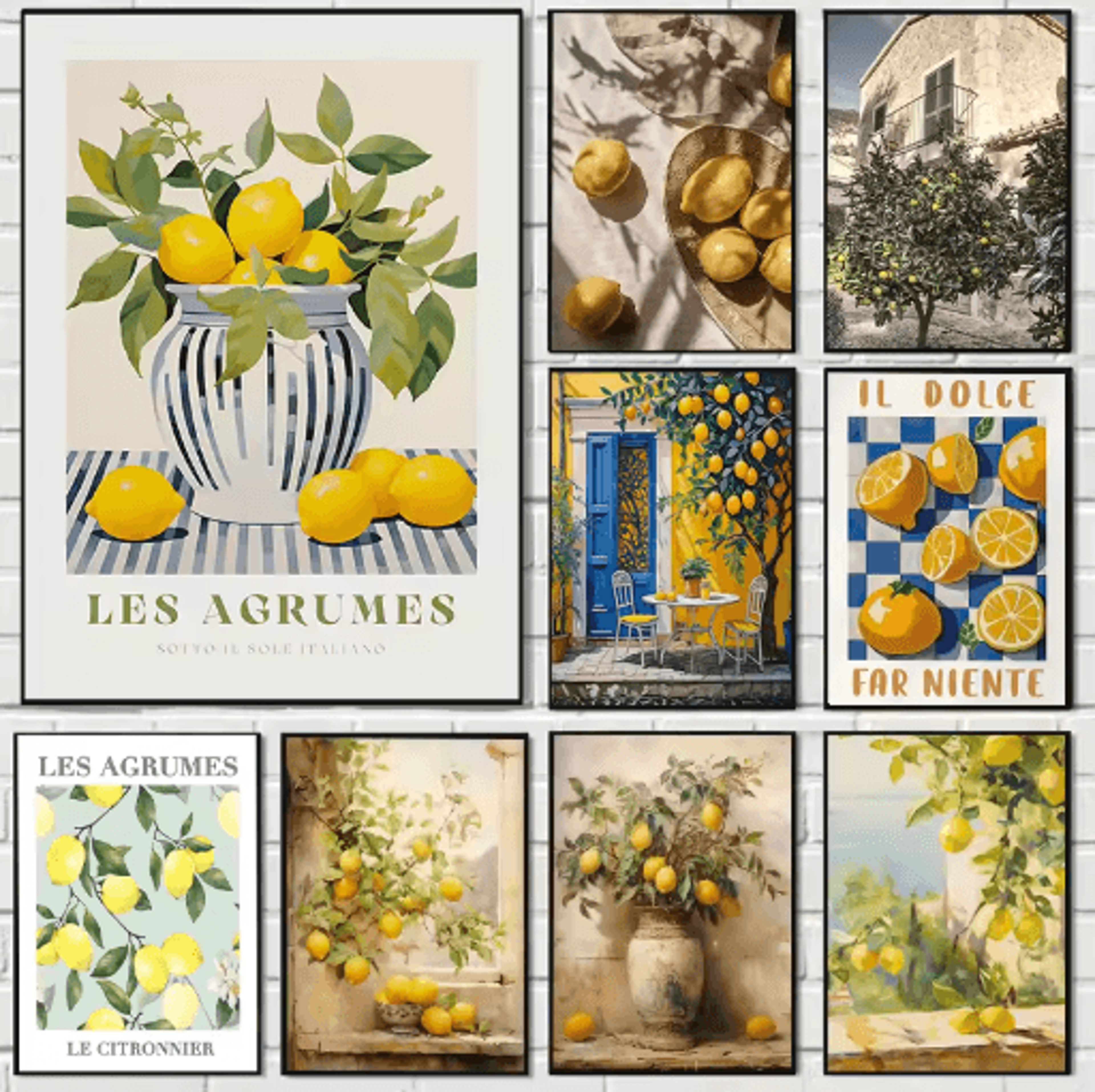 retro lemon garden lemon wall art canvas fresh summer fruit decor prints