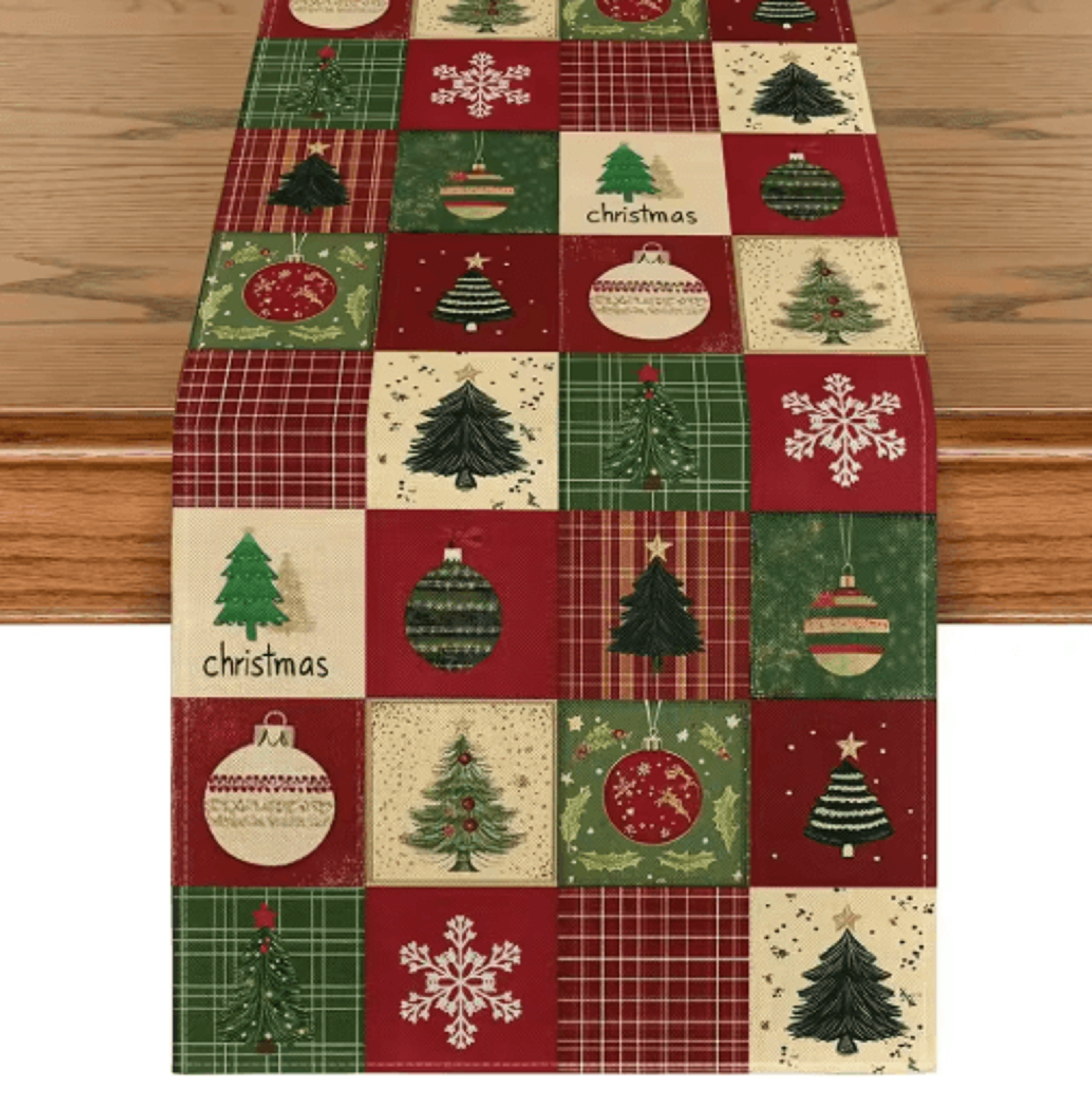 festive christmas table runner linen plaid snowflake holiday dining decor
