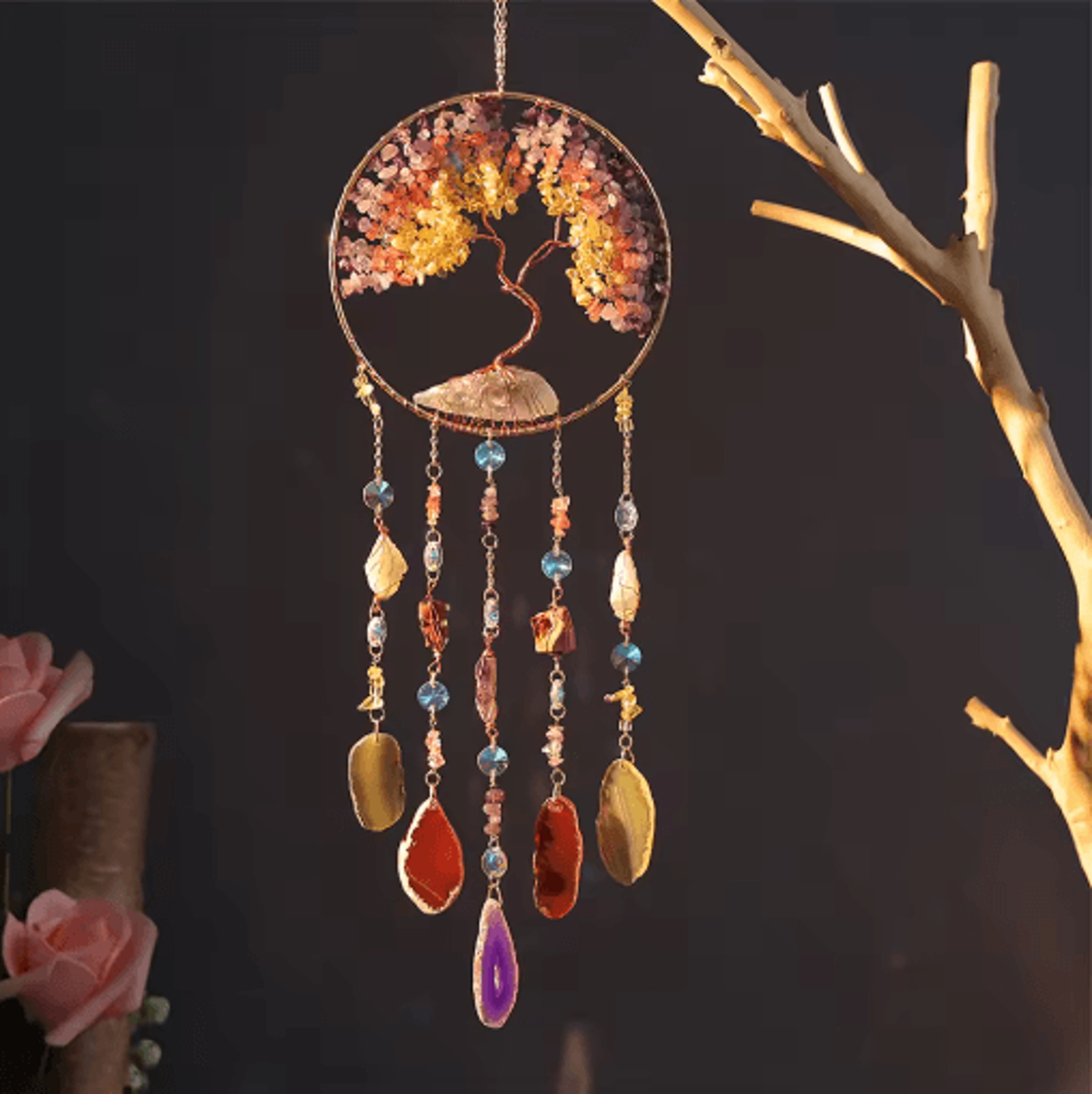 natural agate dream catcher wall hanging crystal moon star sun boho bedroom decor