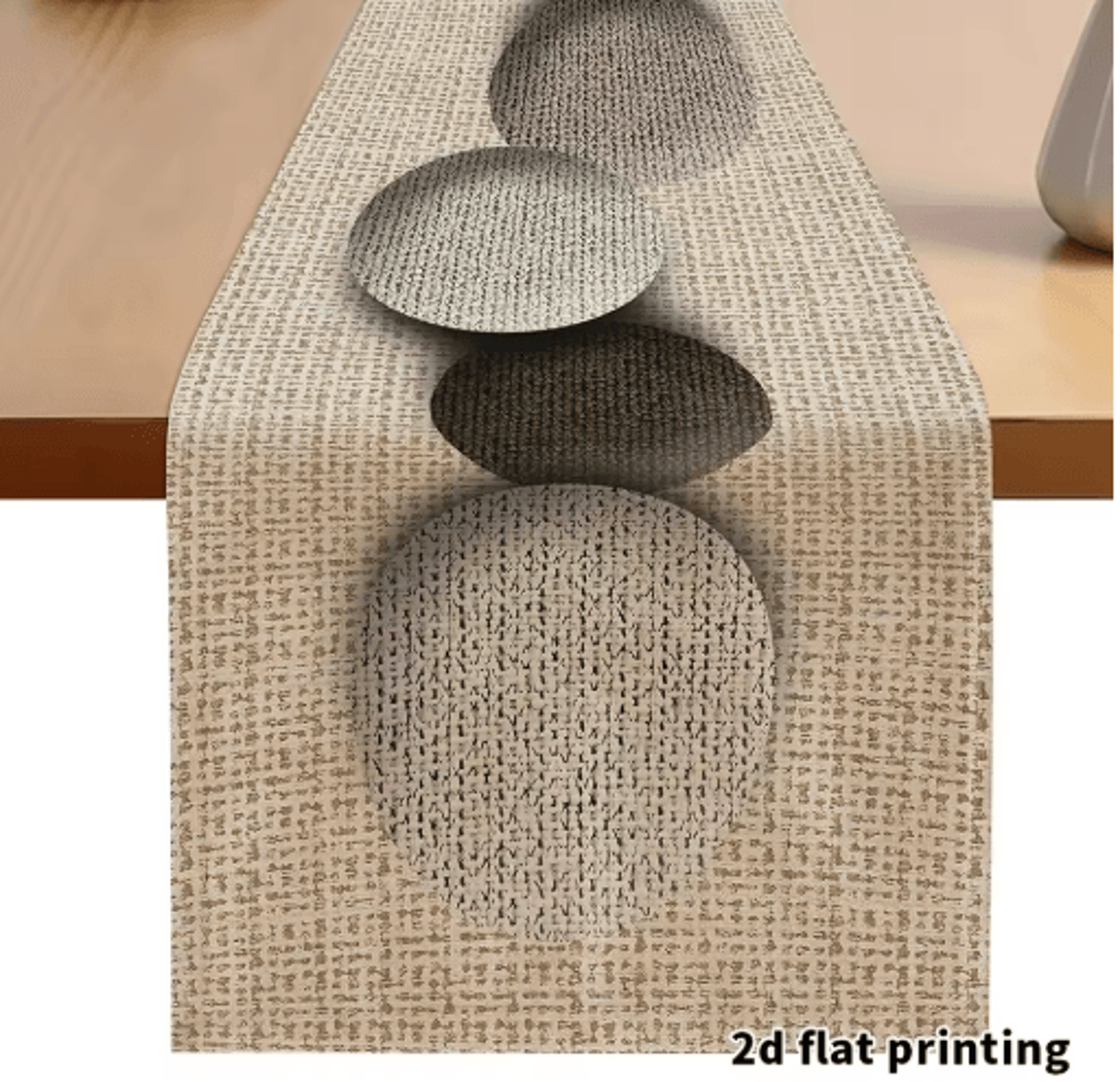 earth-toned pebble table runner – textured neutral fabric for modern farmhouse decor
