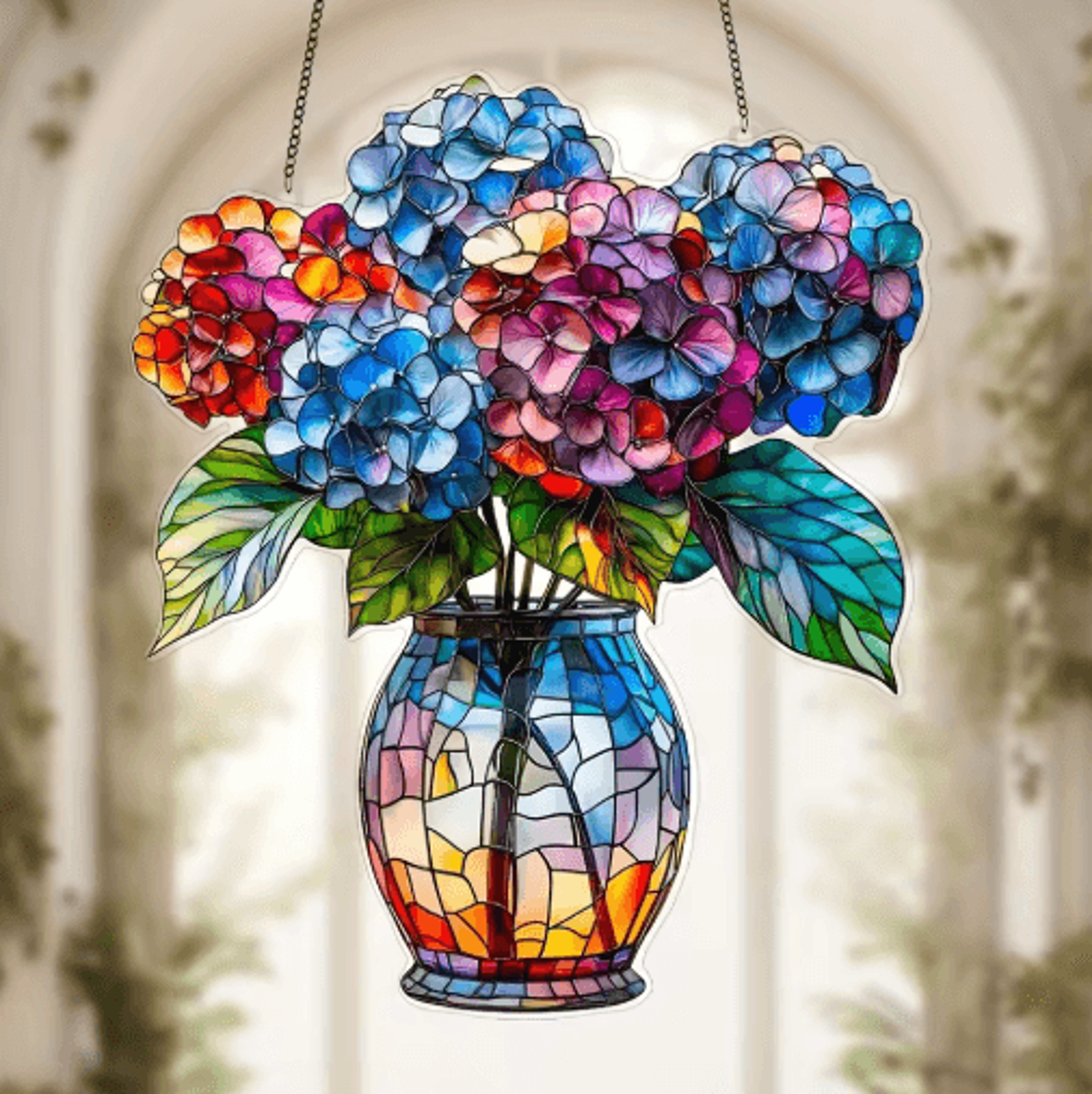 acrylic hanging flower basket suncatcher – modern sunlight catcher decor for home