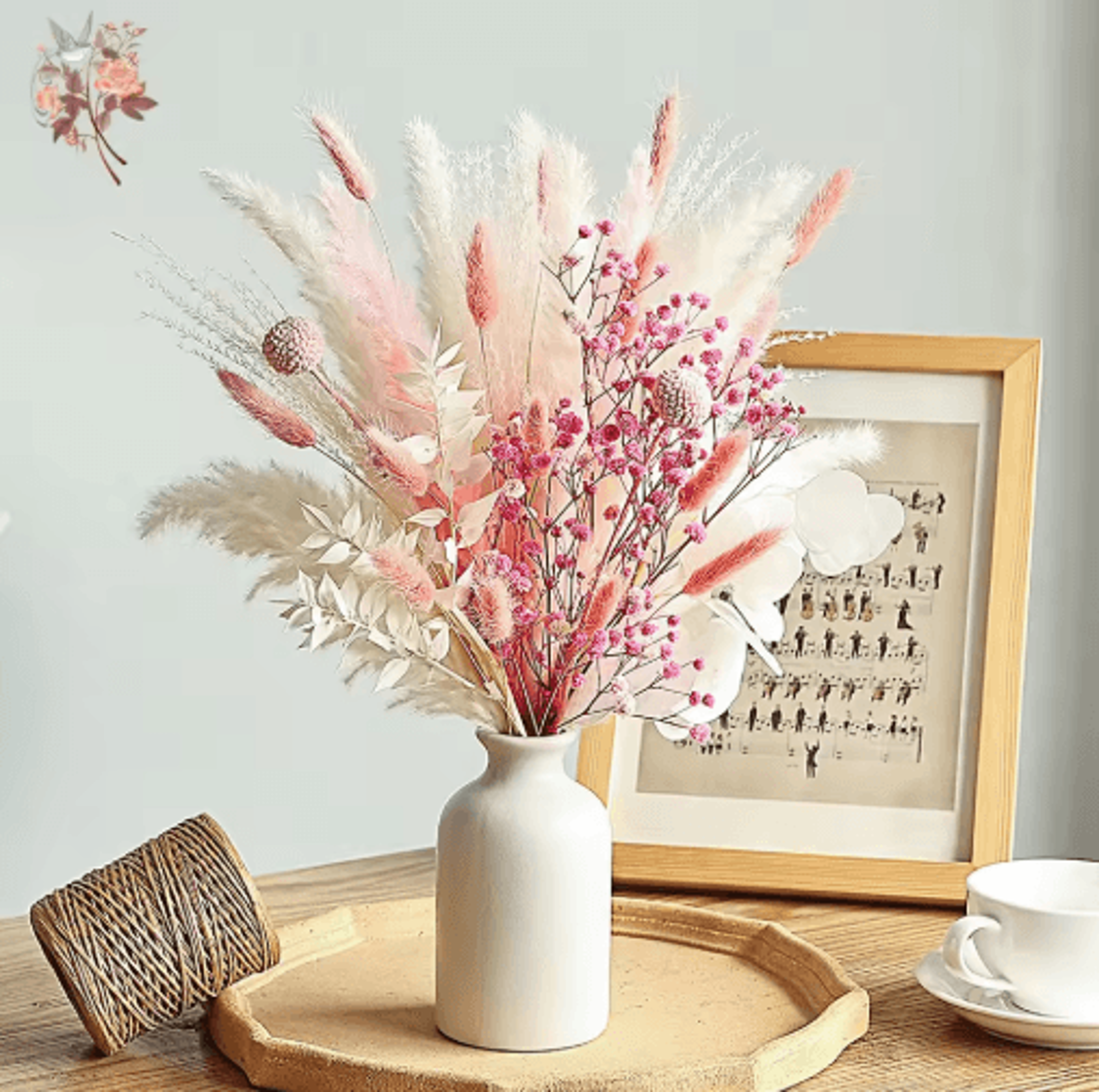 boho dried flower bouquet pampas grass & gypsophila wedding centerpiece decor