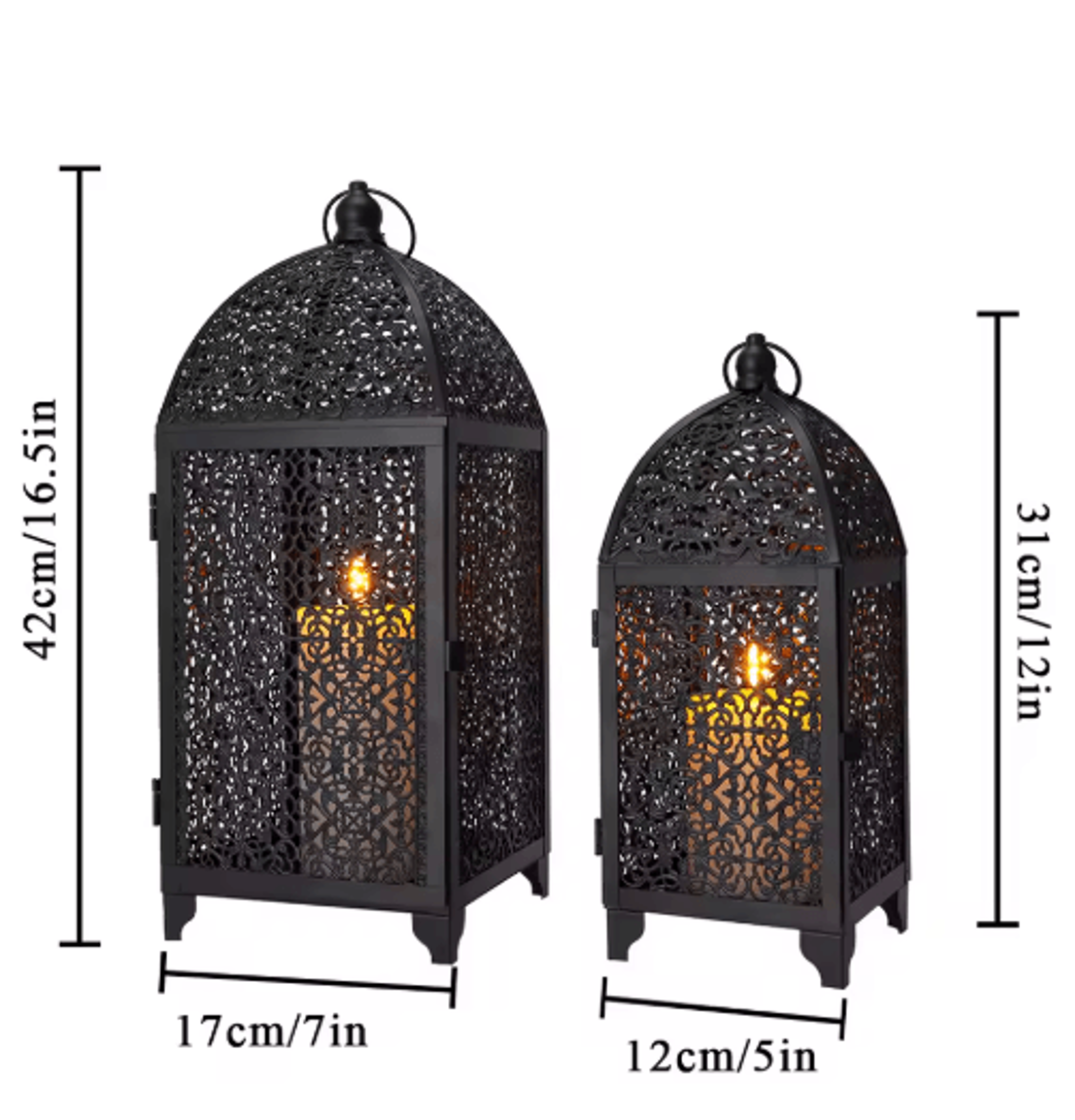 lumaglow metal candle lantern set elegant hanging candle holders for indoor & outdoor decor