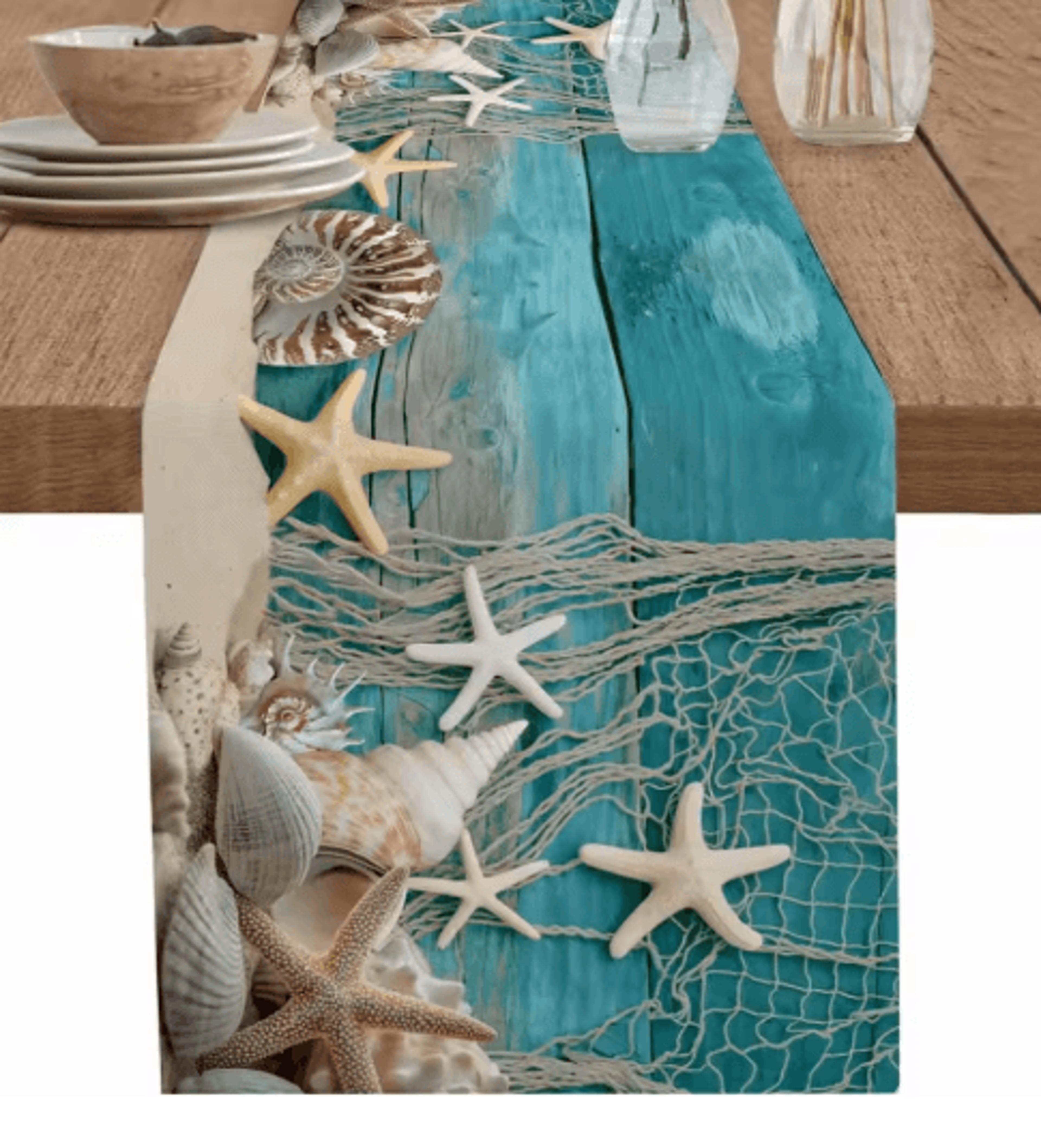 coastalbreeze beach table runner starfish ocean linen decor for summer dining