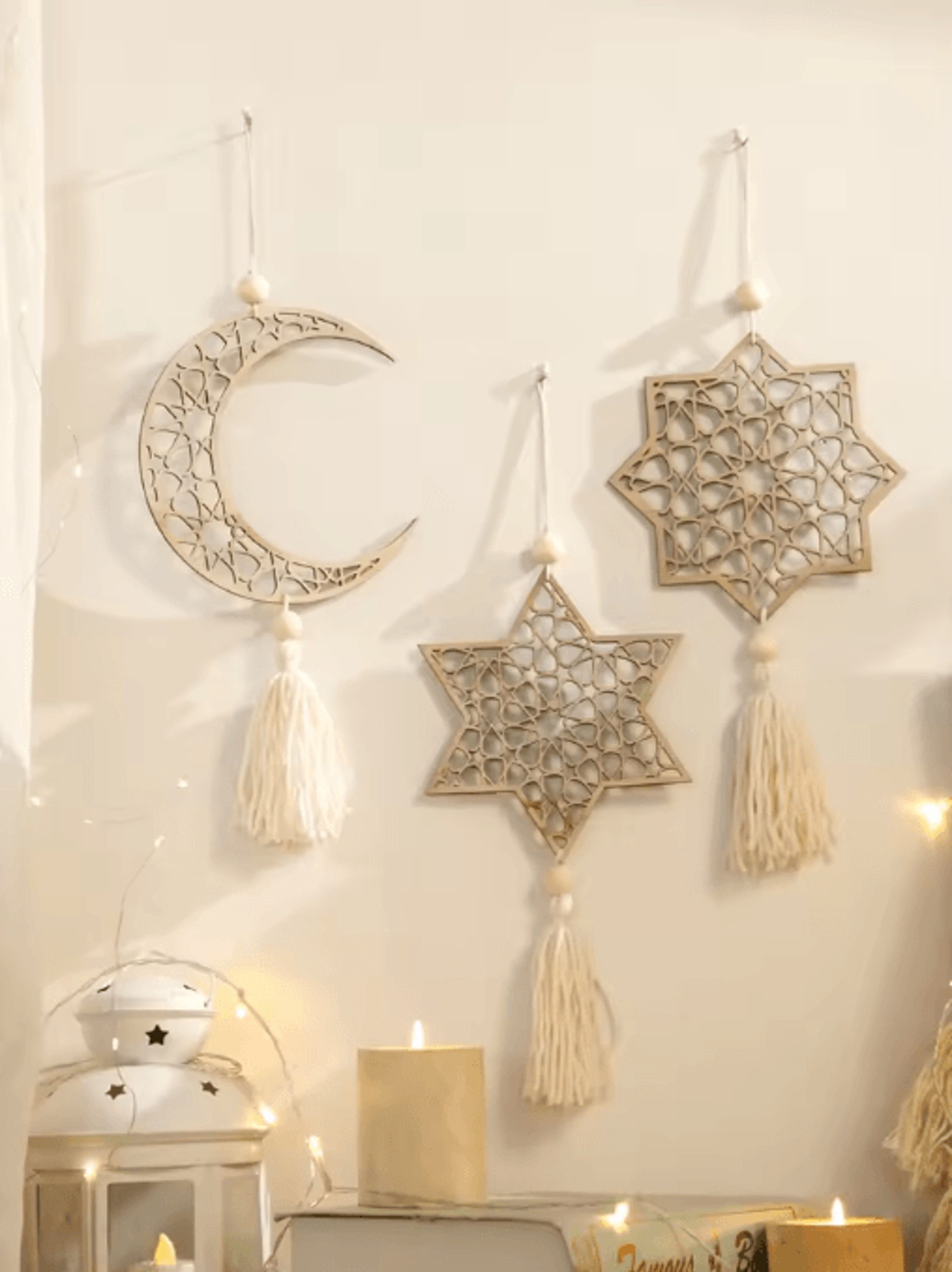 noorcharm wooden ramadan hanging ornaments elegant eid mubarak decor with tassels