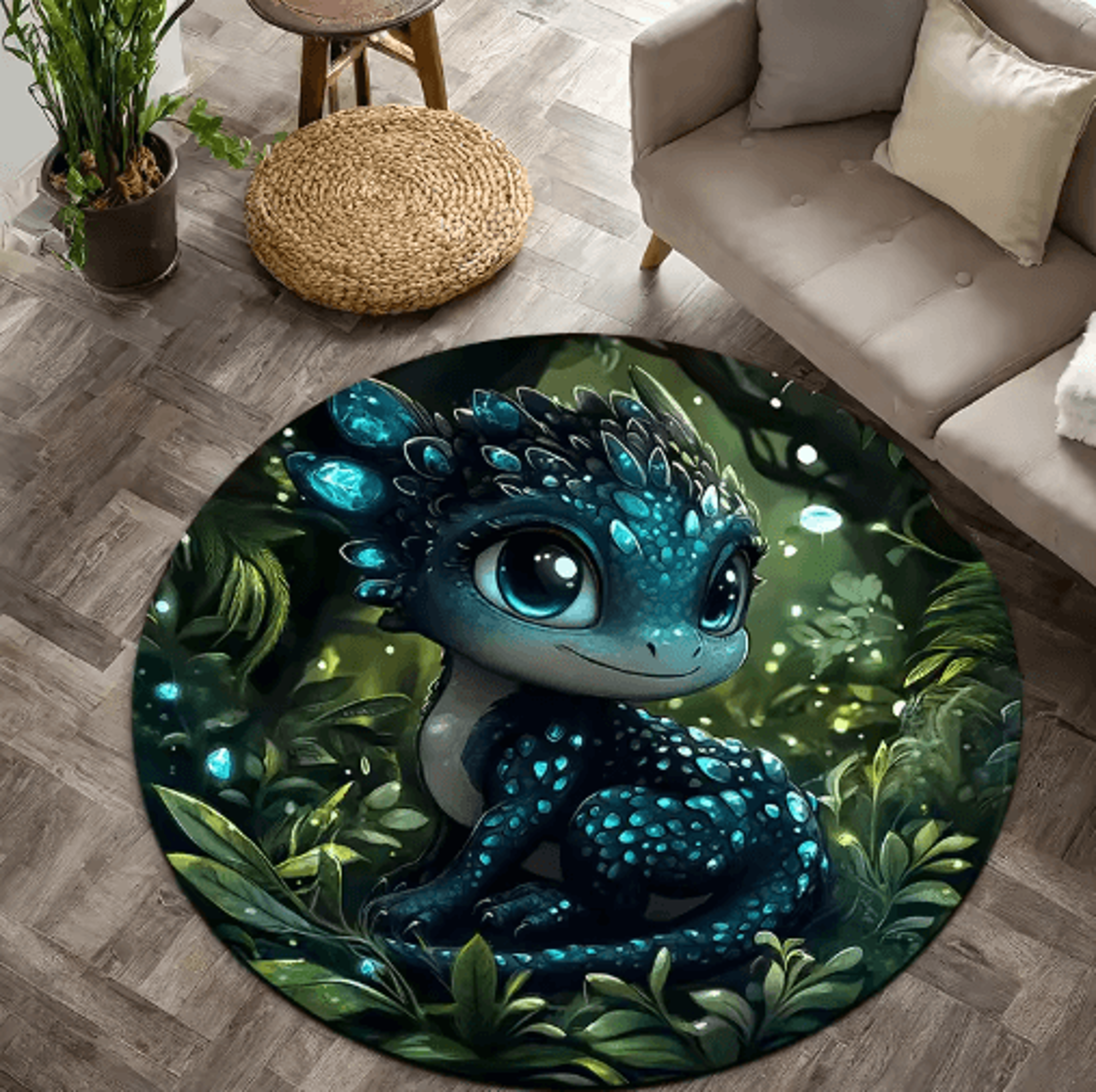 cartoon baby dragon round rug soft non slip kids floor mat for bedroom & playroom