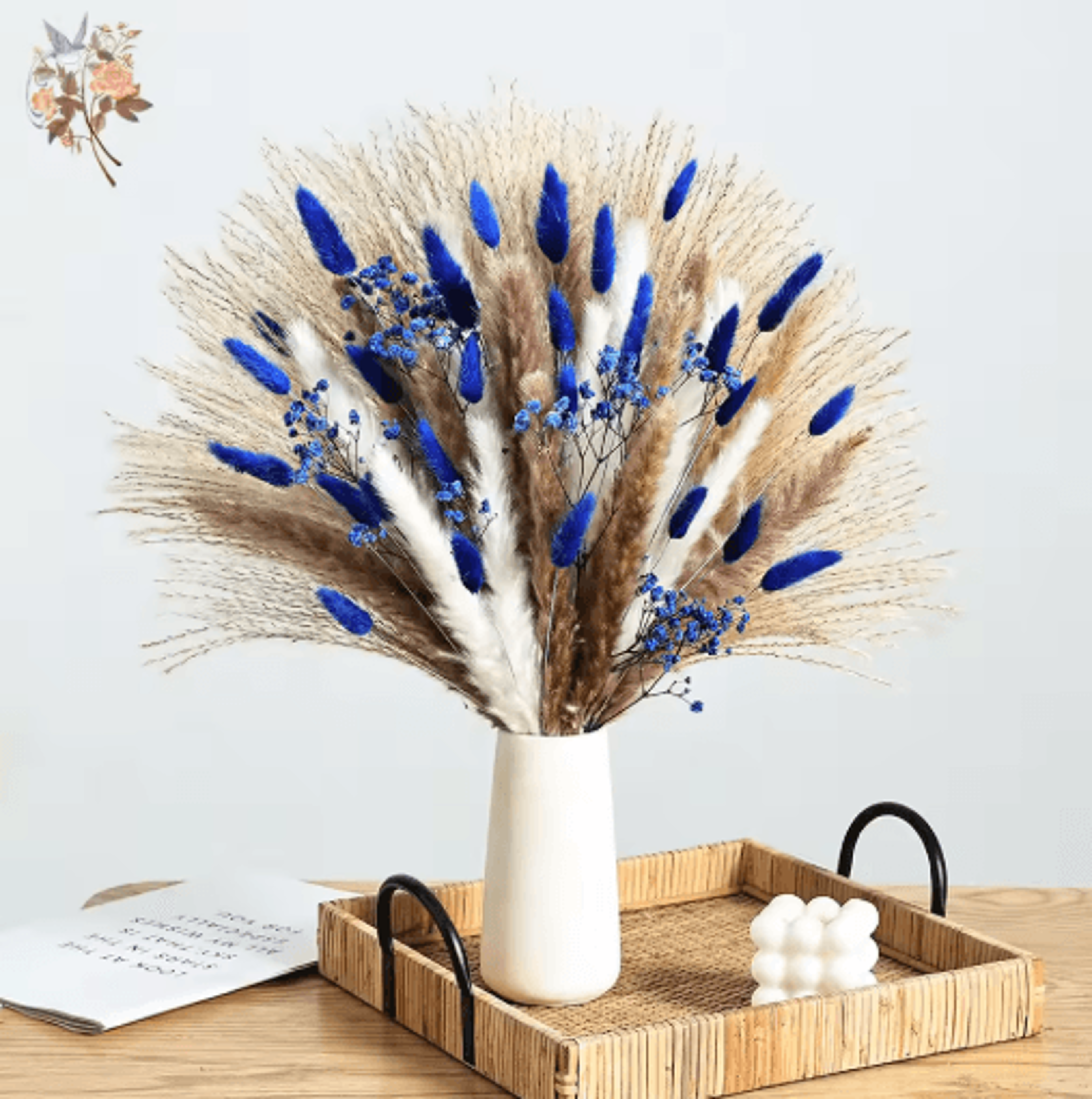 blue rabbit tail pampas grass bouquet dried flower arrangement for boho home decor