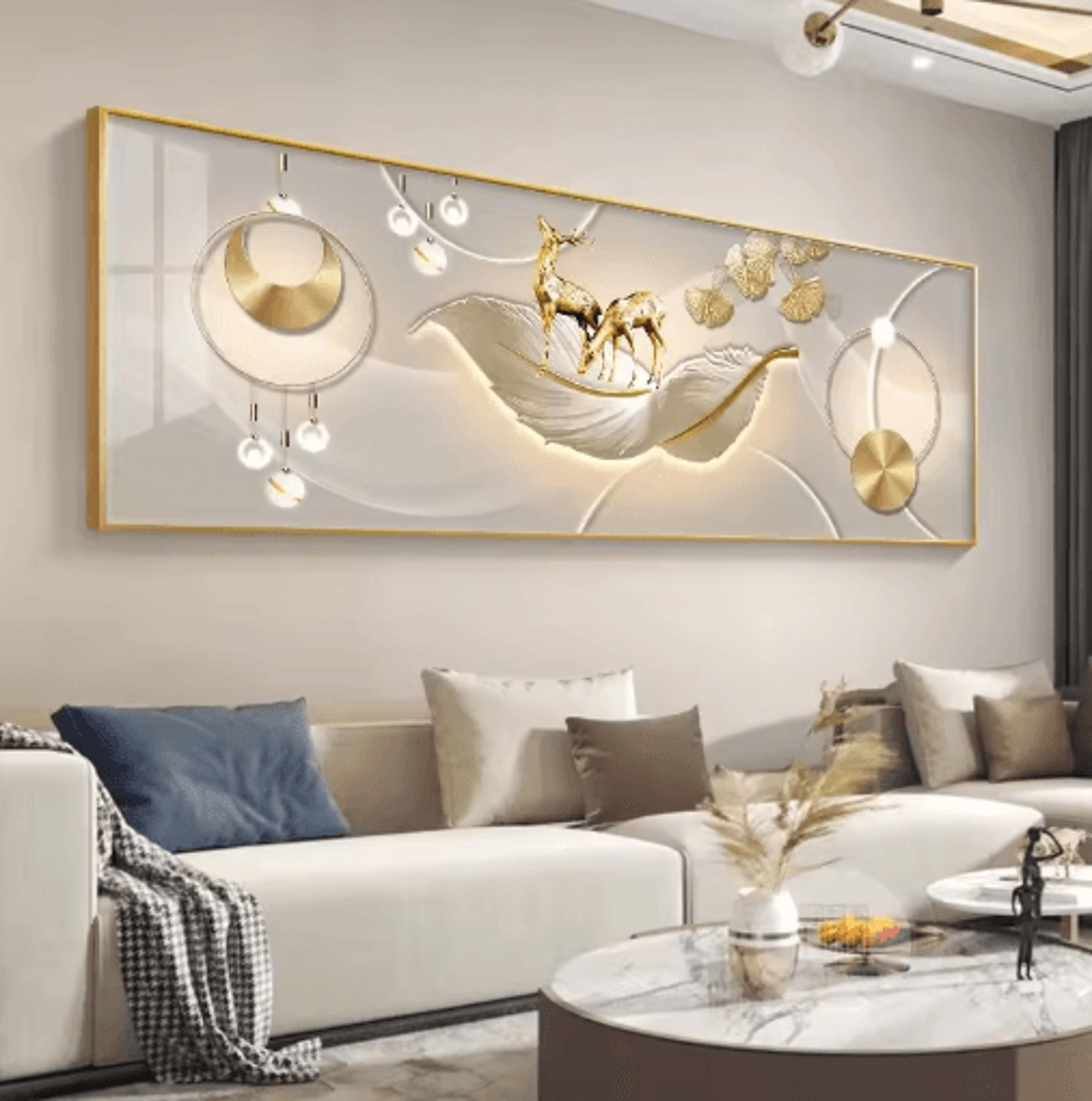 chinese style golden deer canvas wall art feng shui mountain poster decor