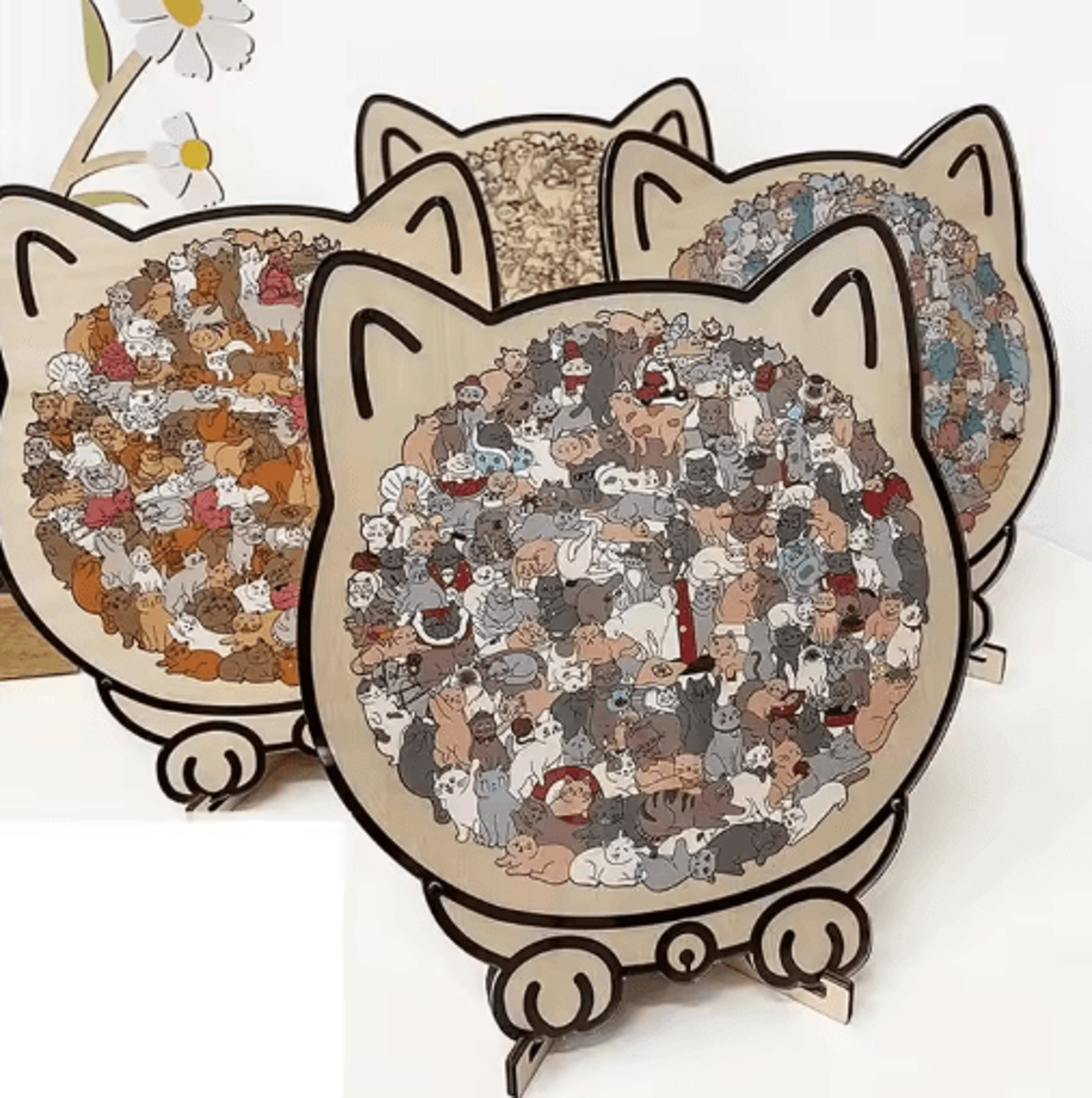 cat-shaped wooden jigsaw puzzle unique animal puzzle for cat lovers & gifts