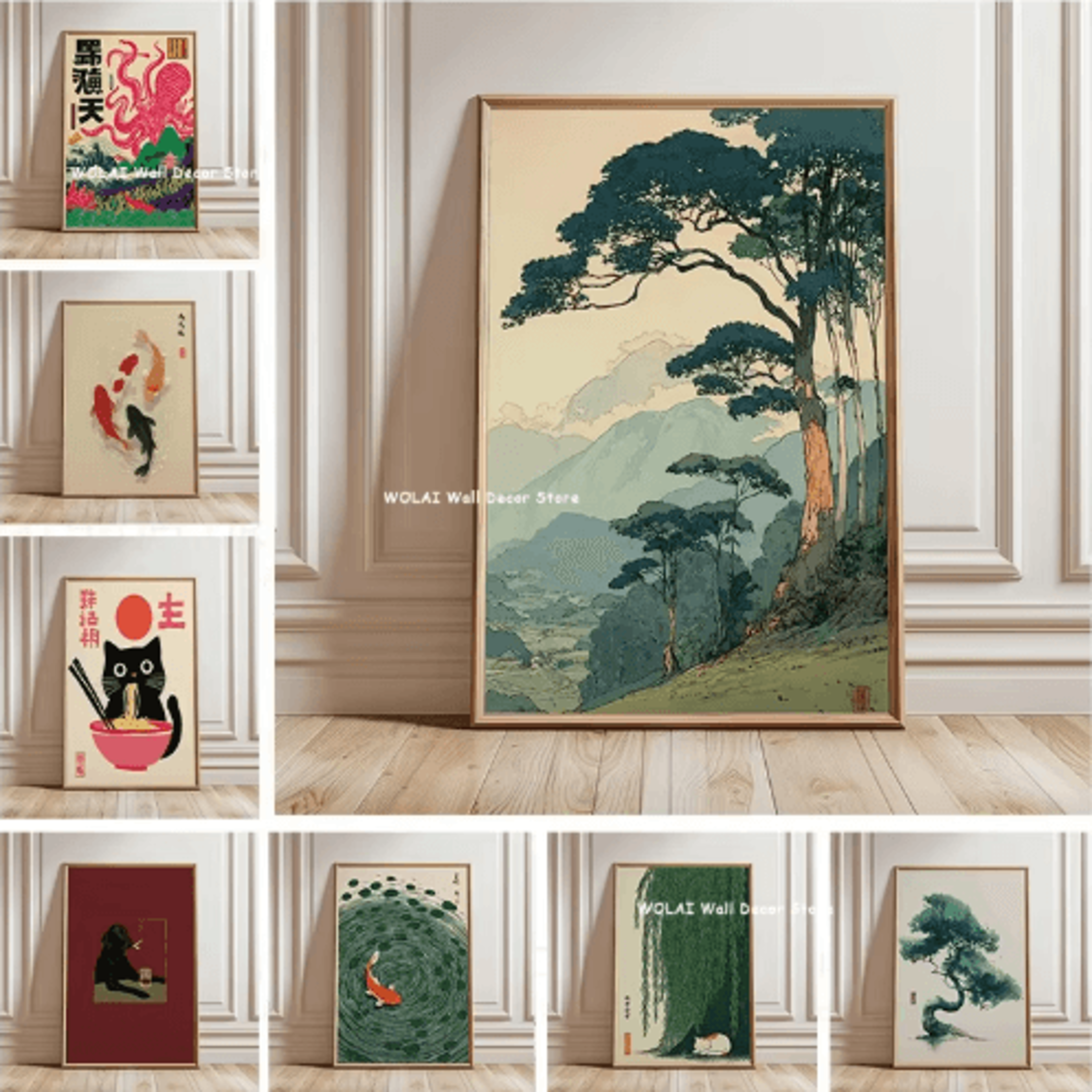 japanese koi fish zen canvas wall art forest & sun abstract peaceful decor