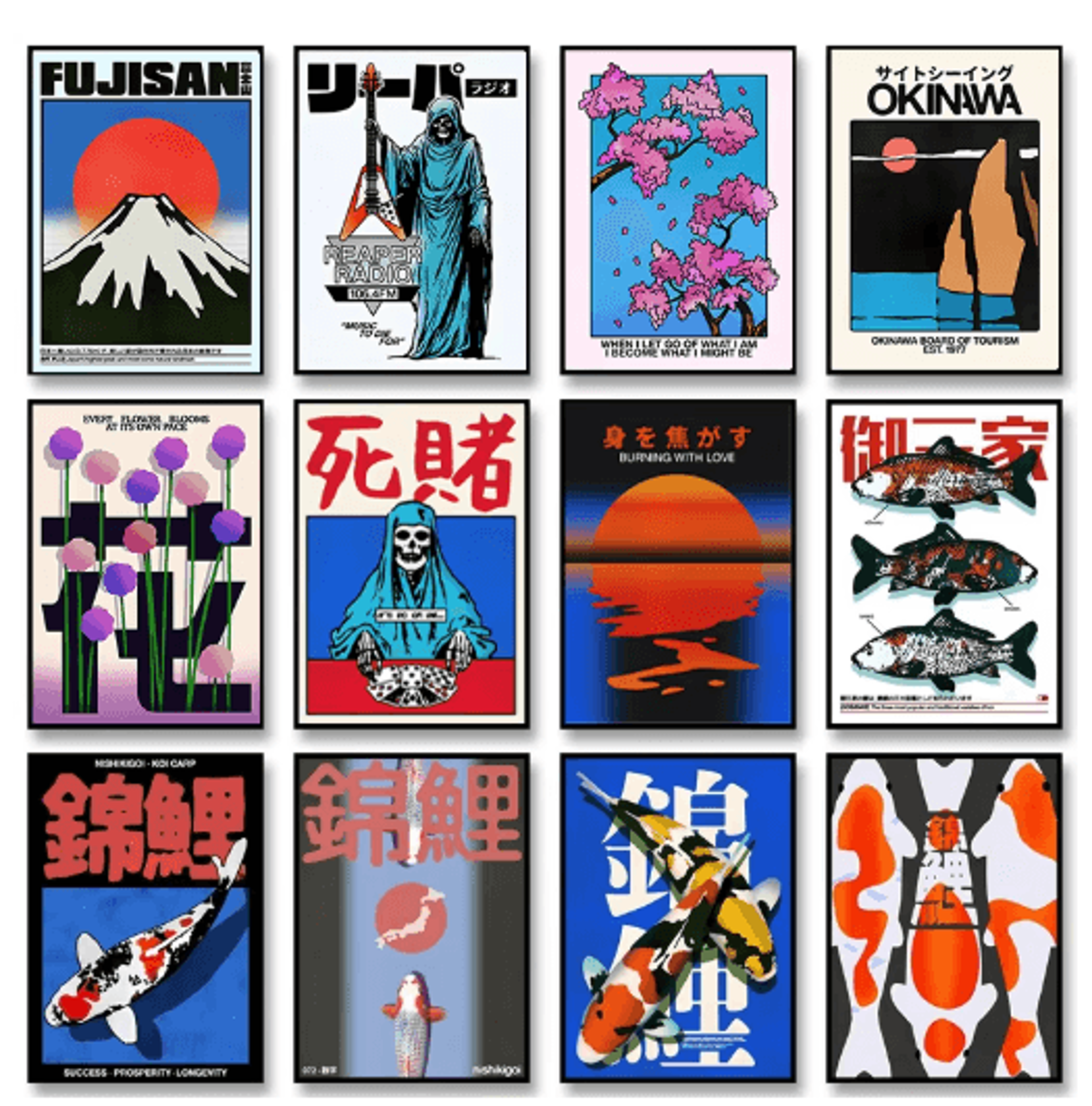 japanese retro koi canvas poster frameless abstract wall art for home decor