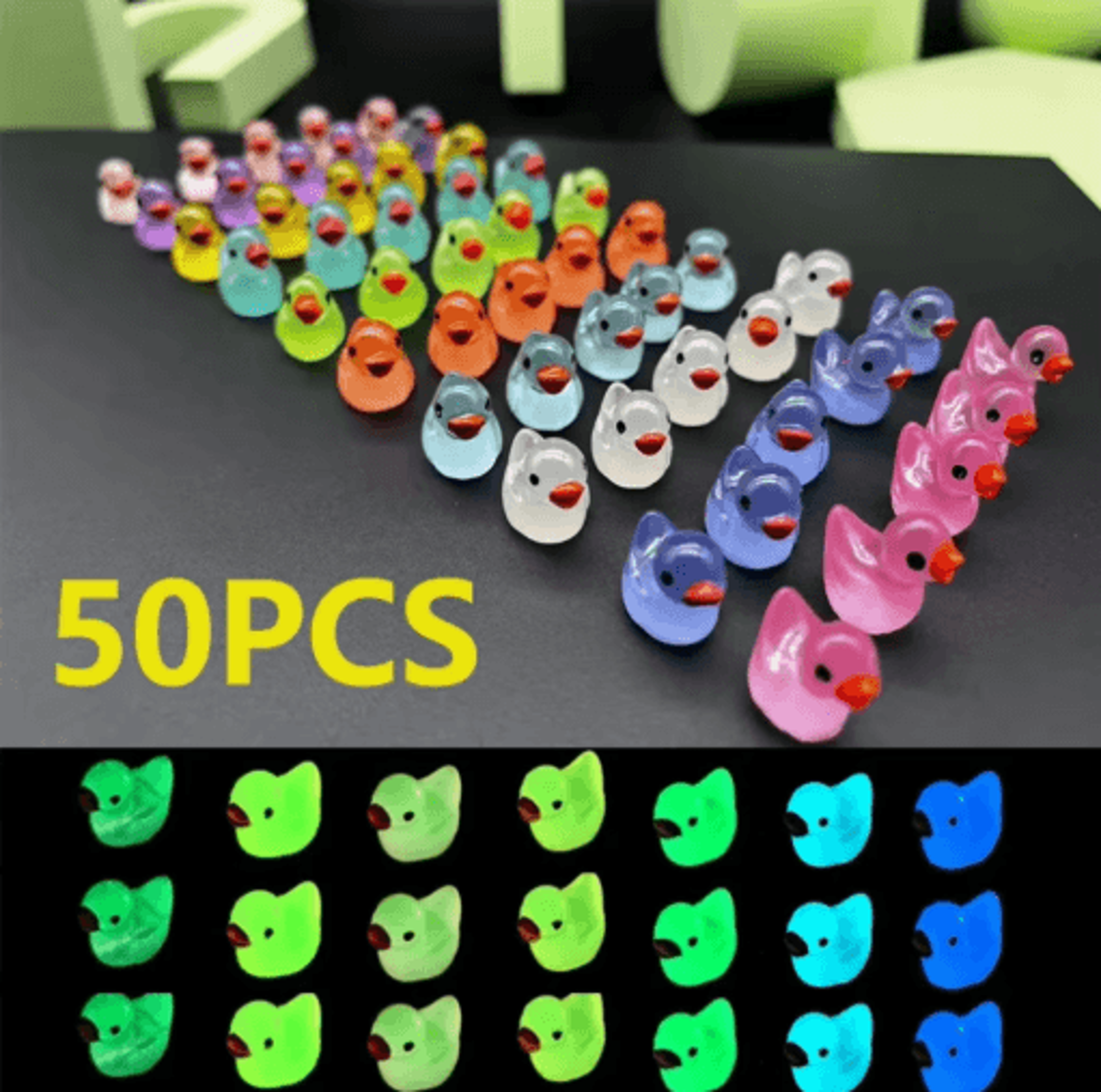 50pcs glowing mini duck figurines – resin fairy garden micro landscape decor
