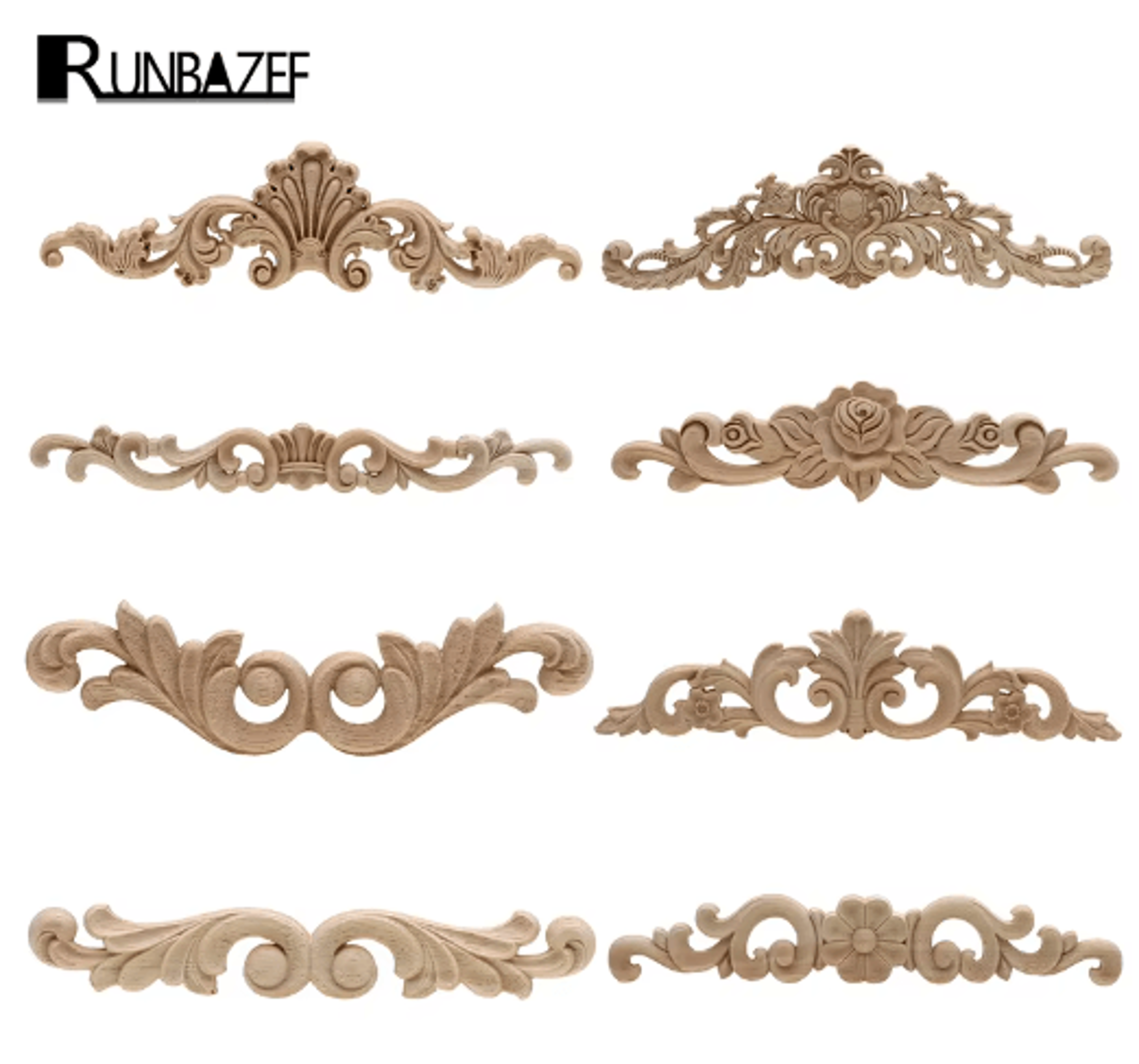 rectangle wood carved applique vintage unpainted furniture molding decor
