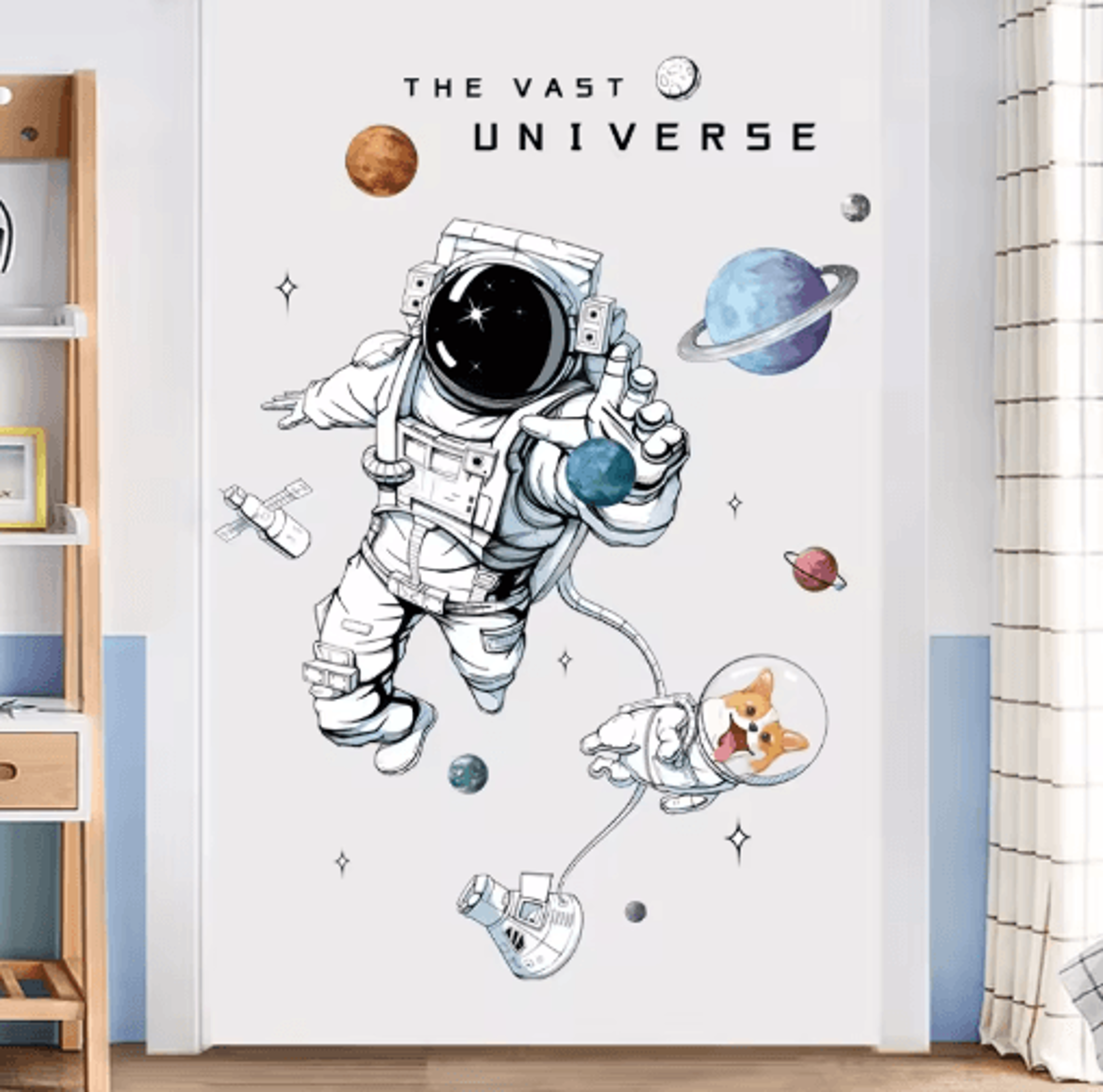 astronaut wall stickers – space nursery wall decals for kids room decor