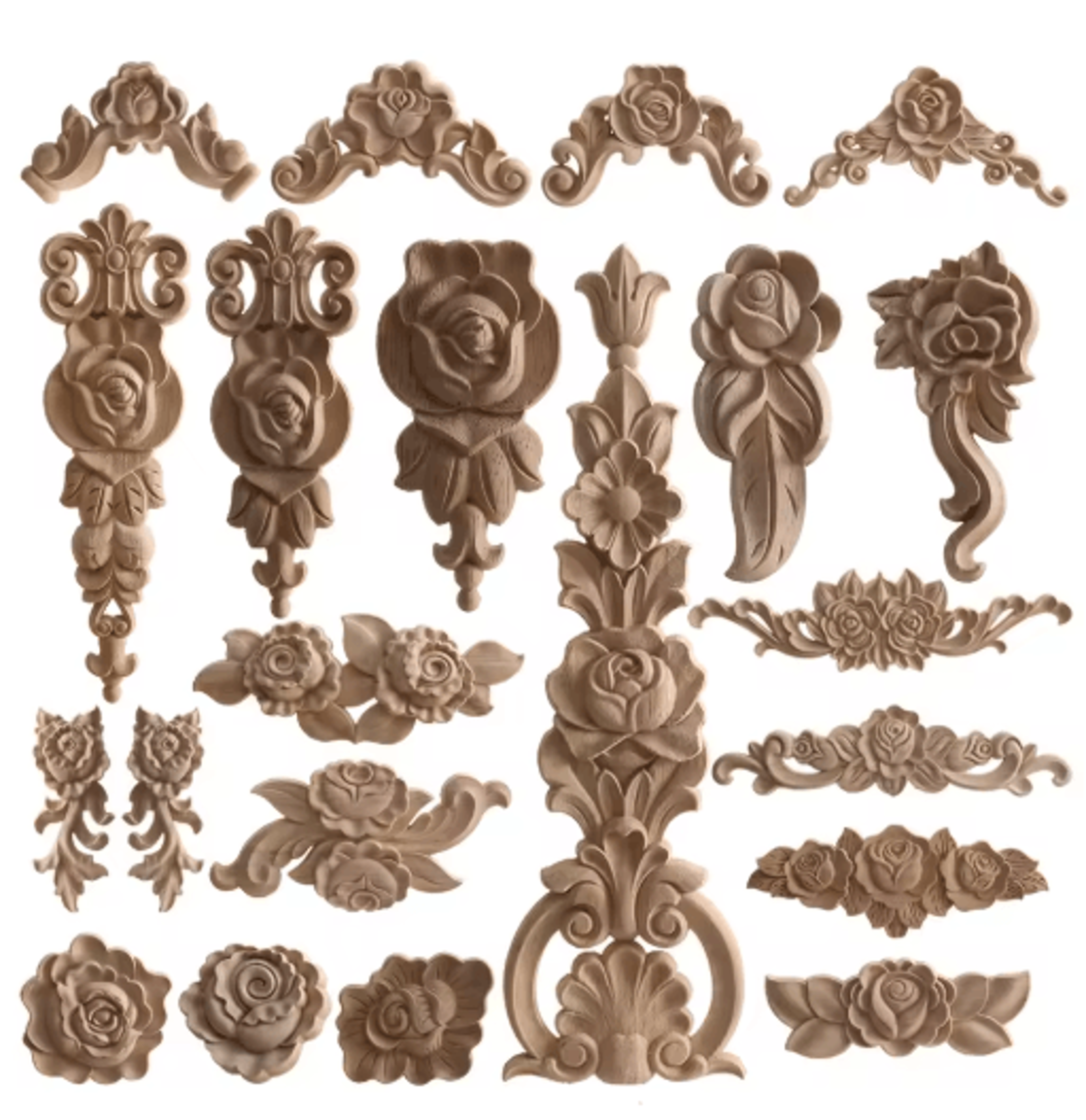 european wooden rose applique hand carved furniture & cabinet decor accent