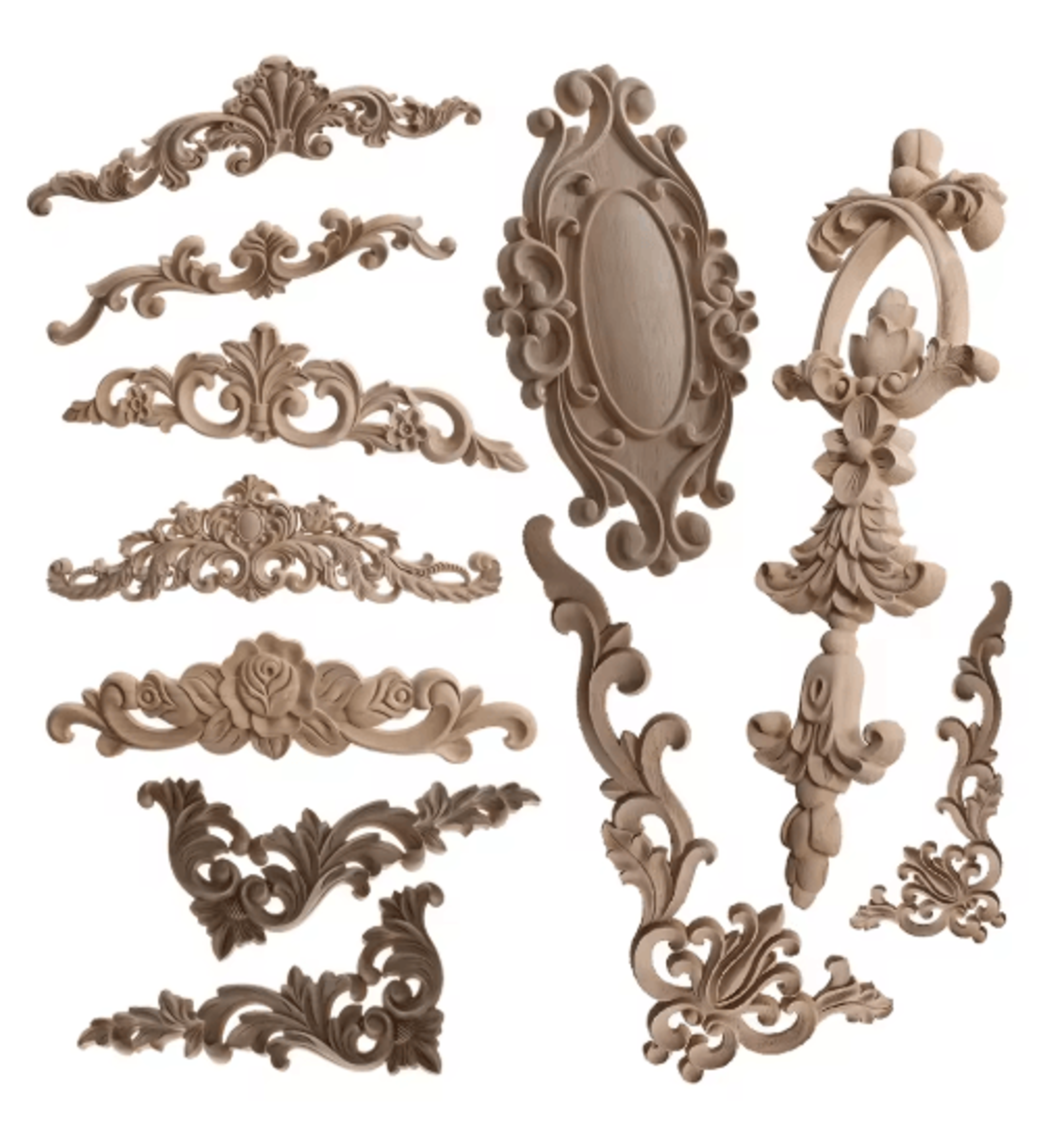 2pcs rose wood carving applique floral cabinet door decorative furniture accents