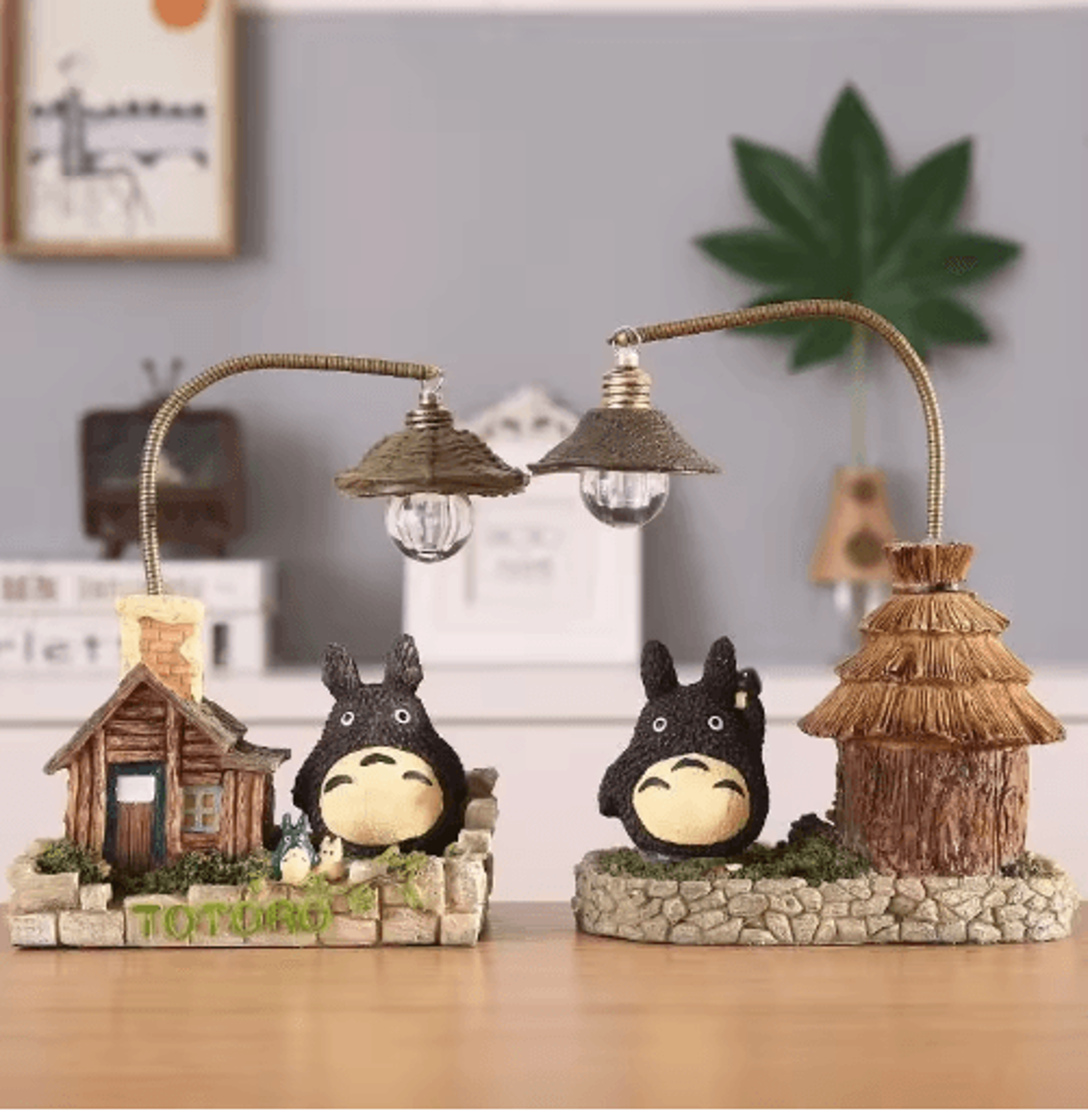 cartoon anime wooden house night light cute mini desk lamp decor