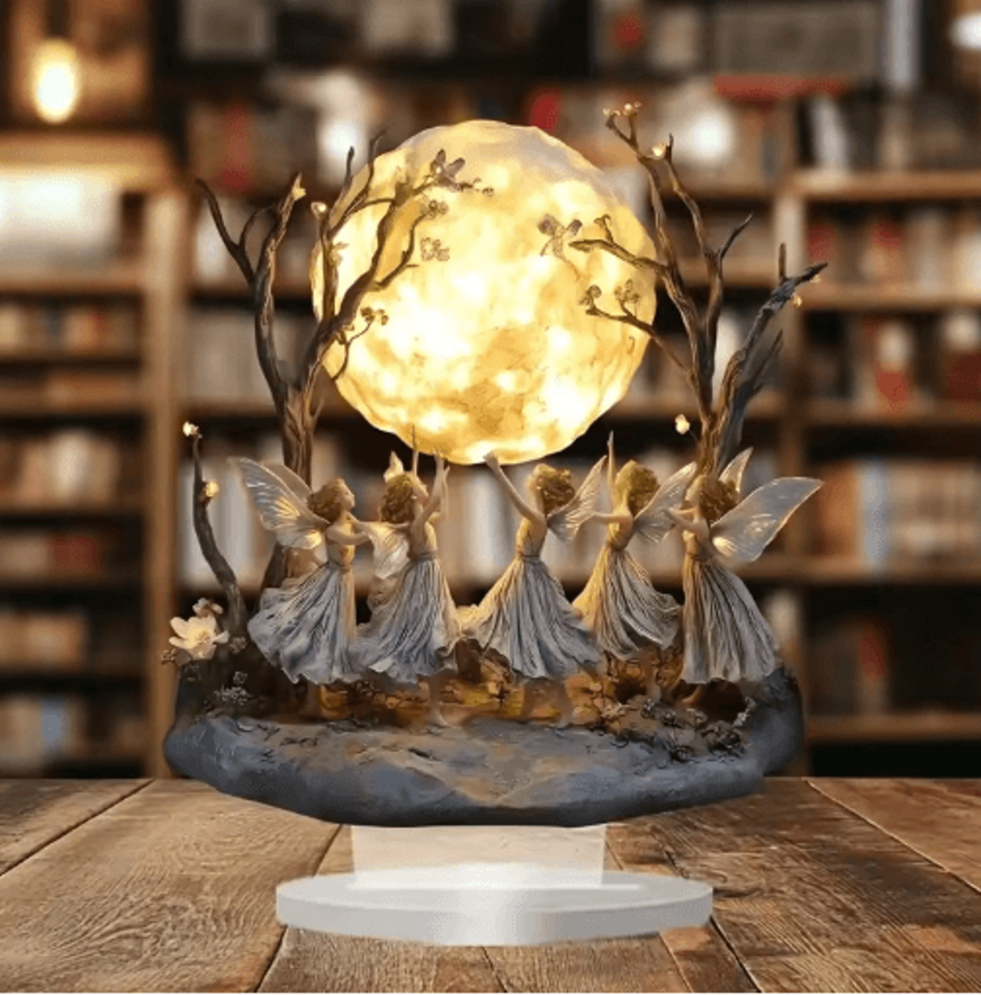 moon tree elf acrylic tabletop decor fantasy desk ornament with stand