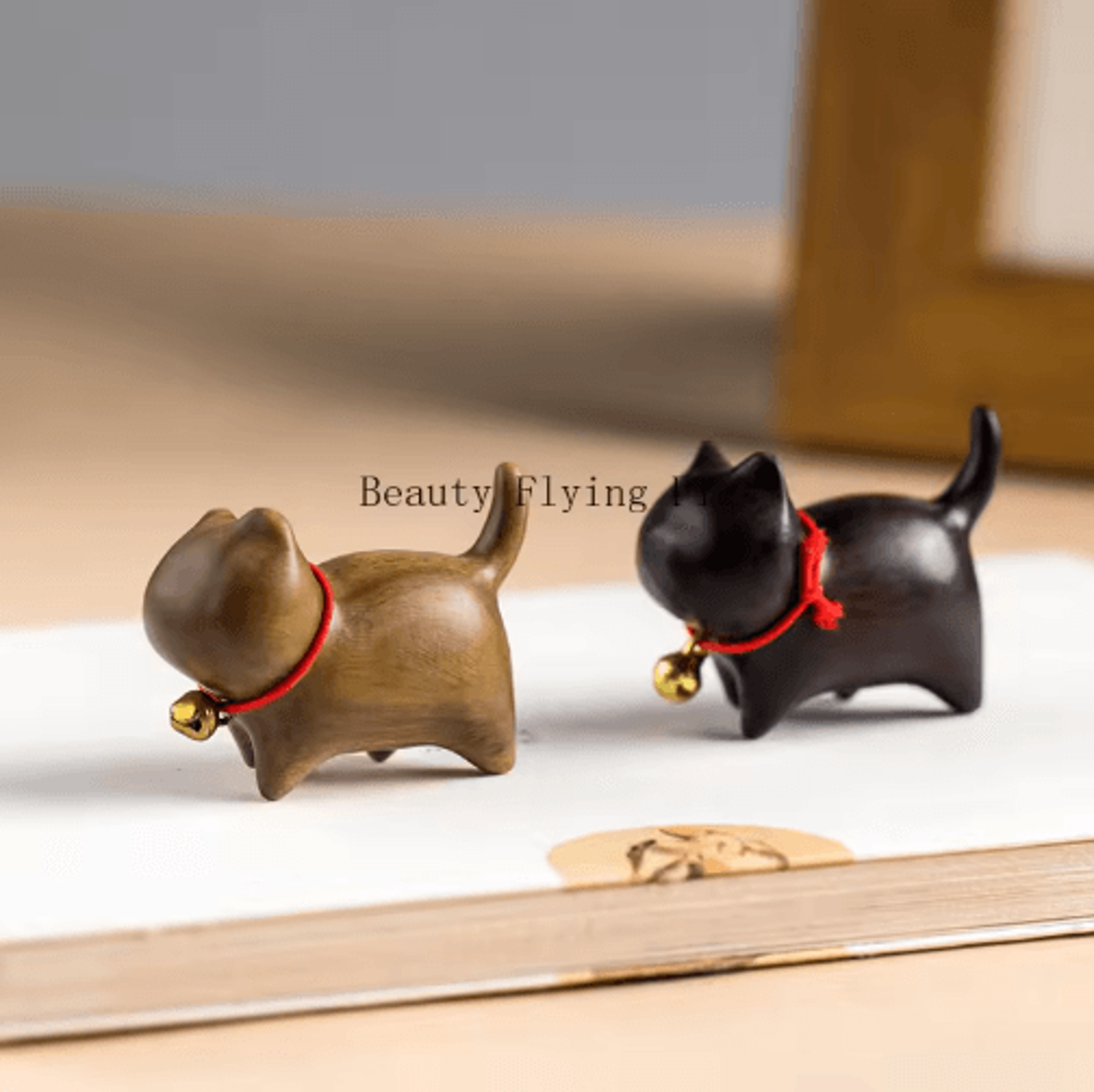 hand-carved wooden cat figurine – mini natural wood decor for cozy spaces