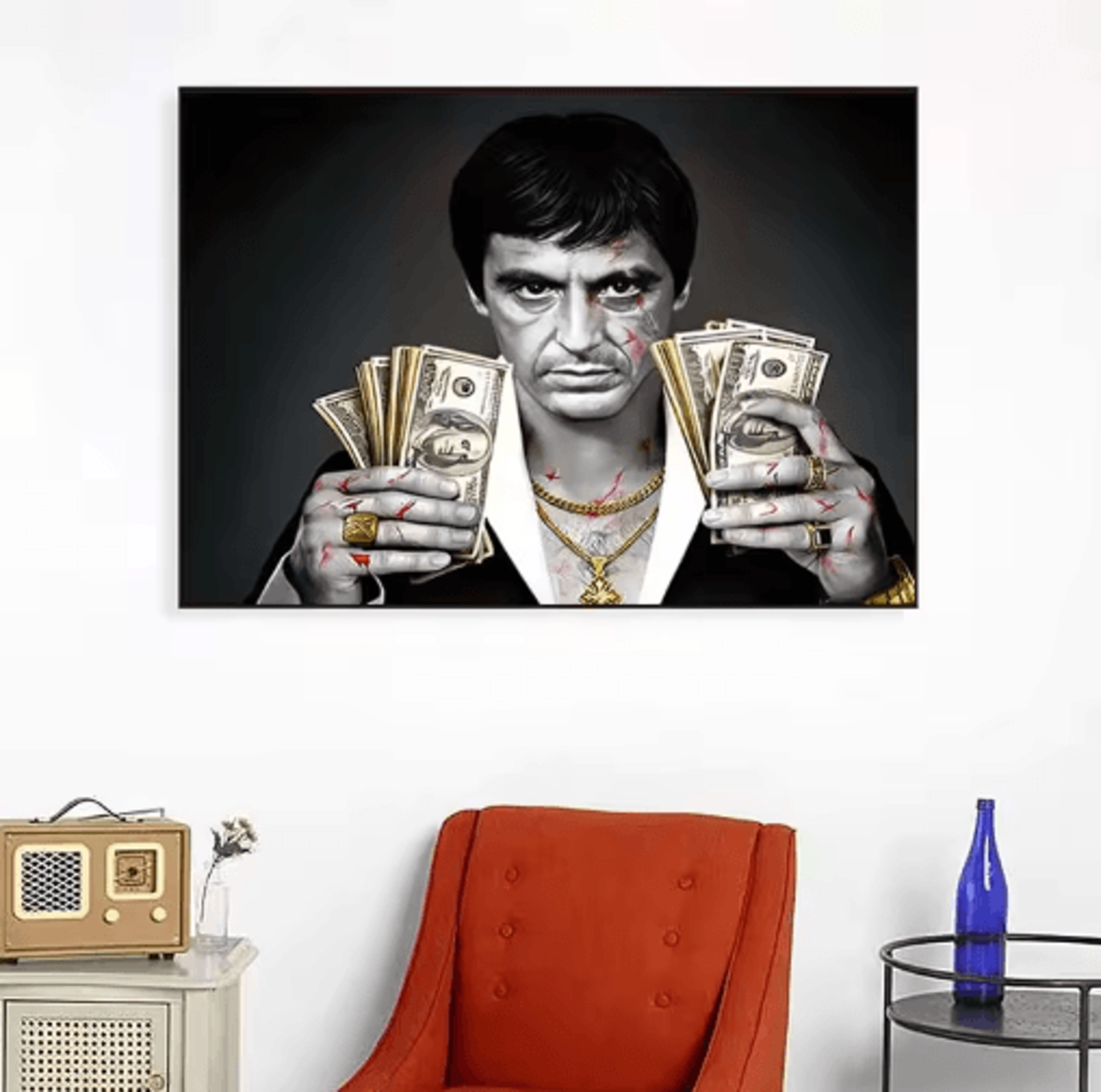 scarface tony montana canvas – iconic gangster wall art for bold interiors