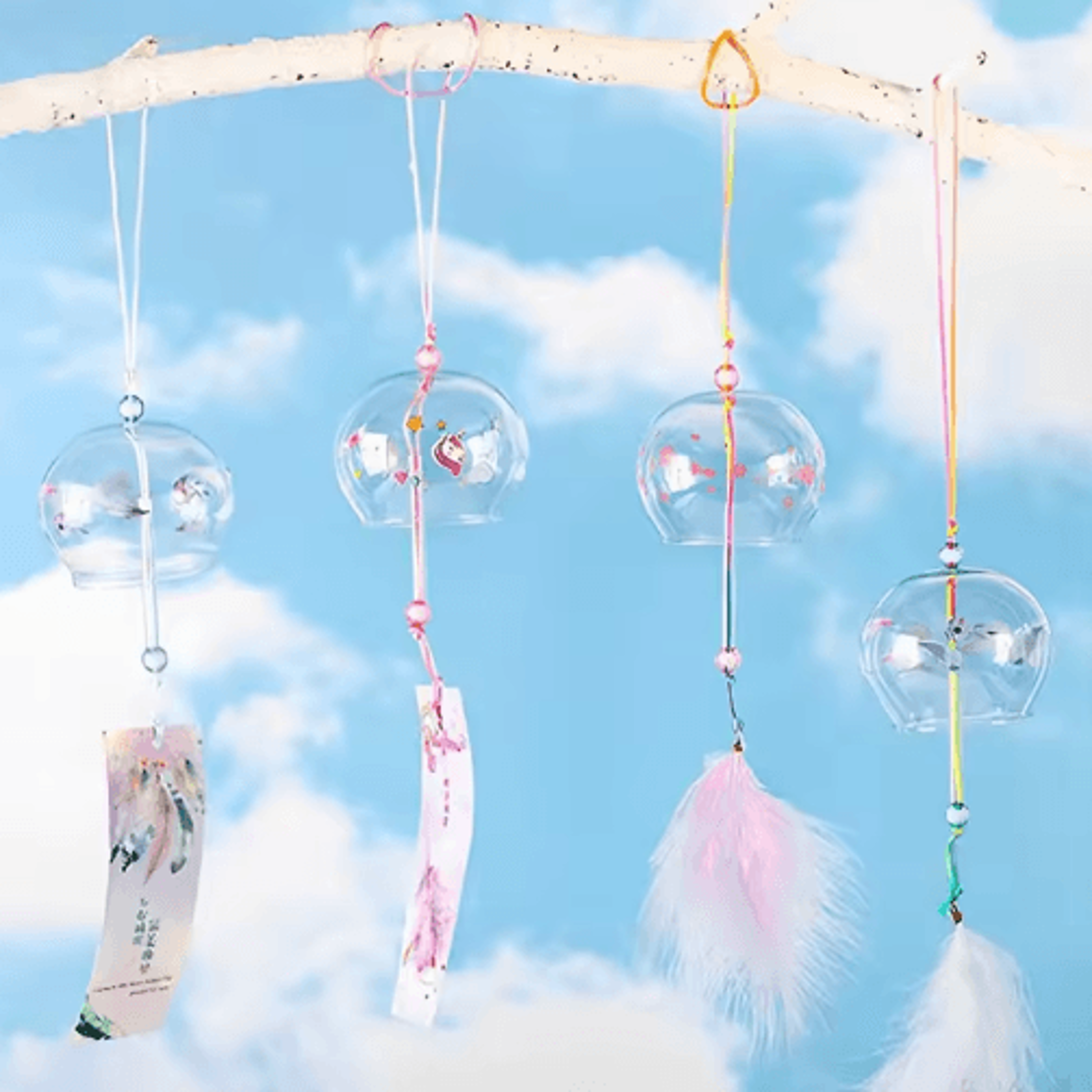 handmade japanese glass furin wind chime – sakura zen home decor bell