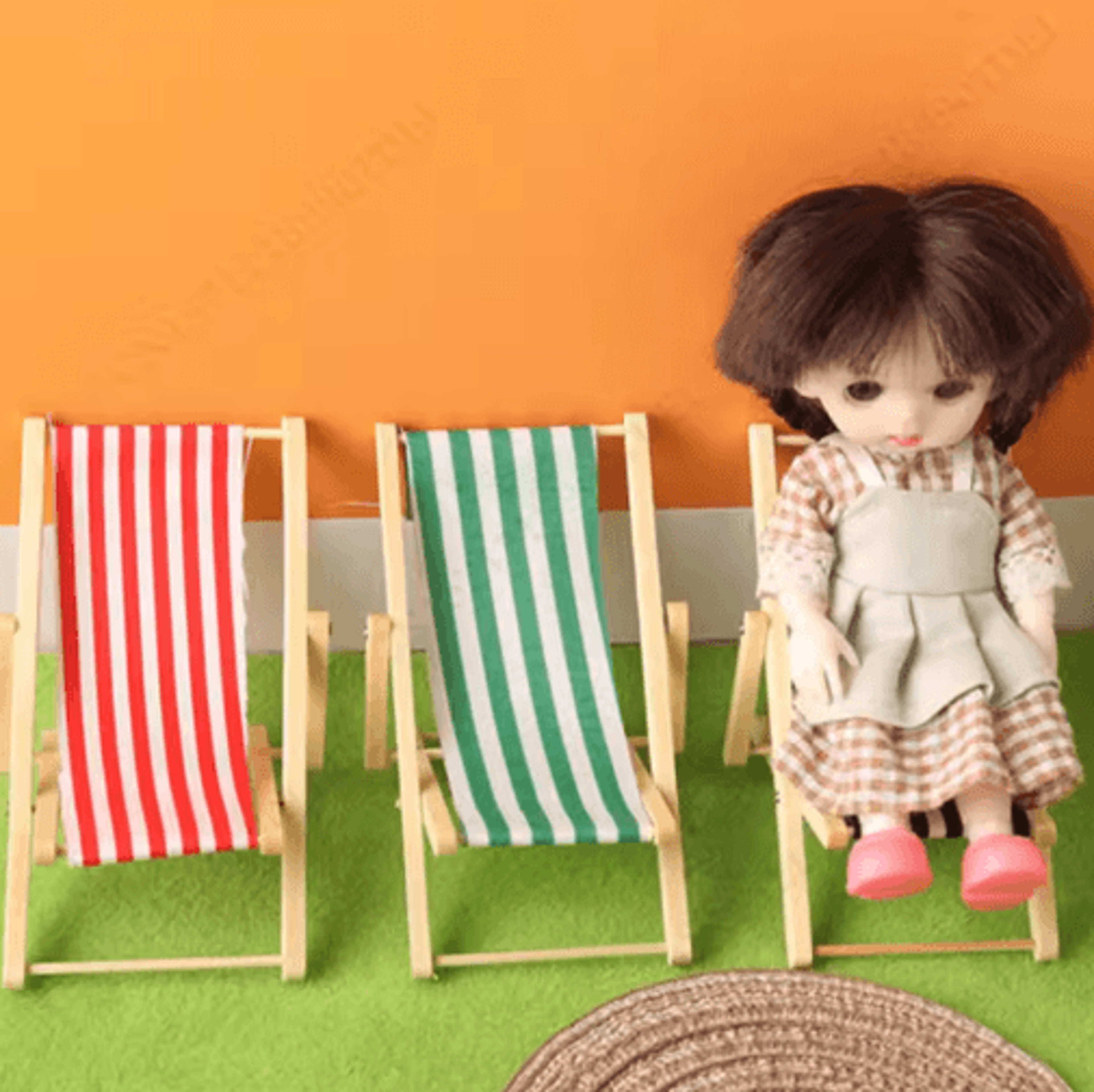 mini wooden beach chair model – dollhouse outdoor reclining furniture accessory