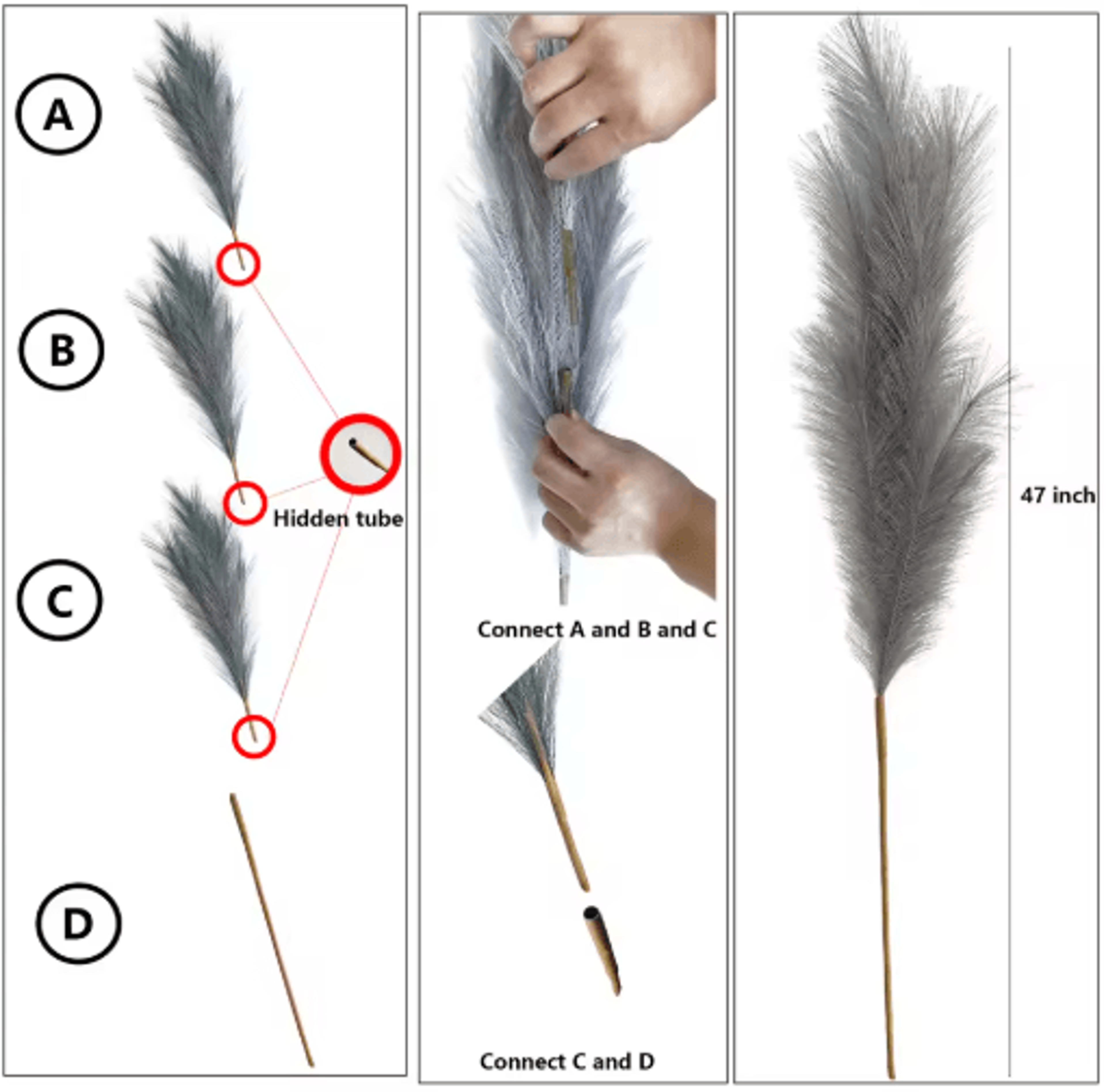 large artificial pampas grass 120cm tall fluffy stems for boho home decor