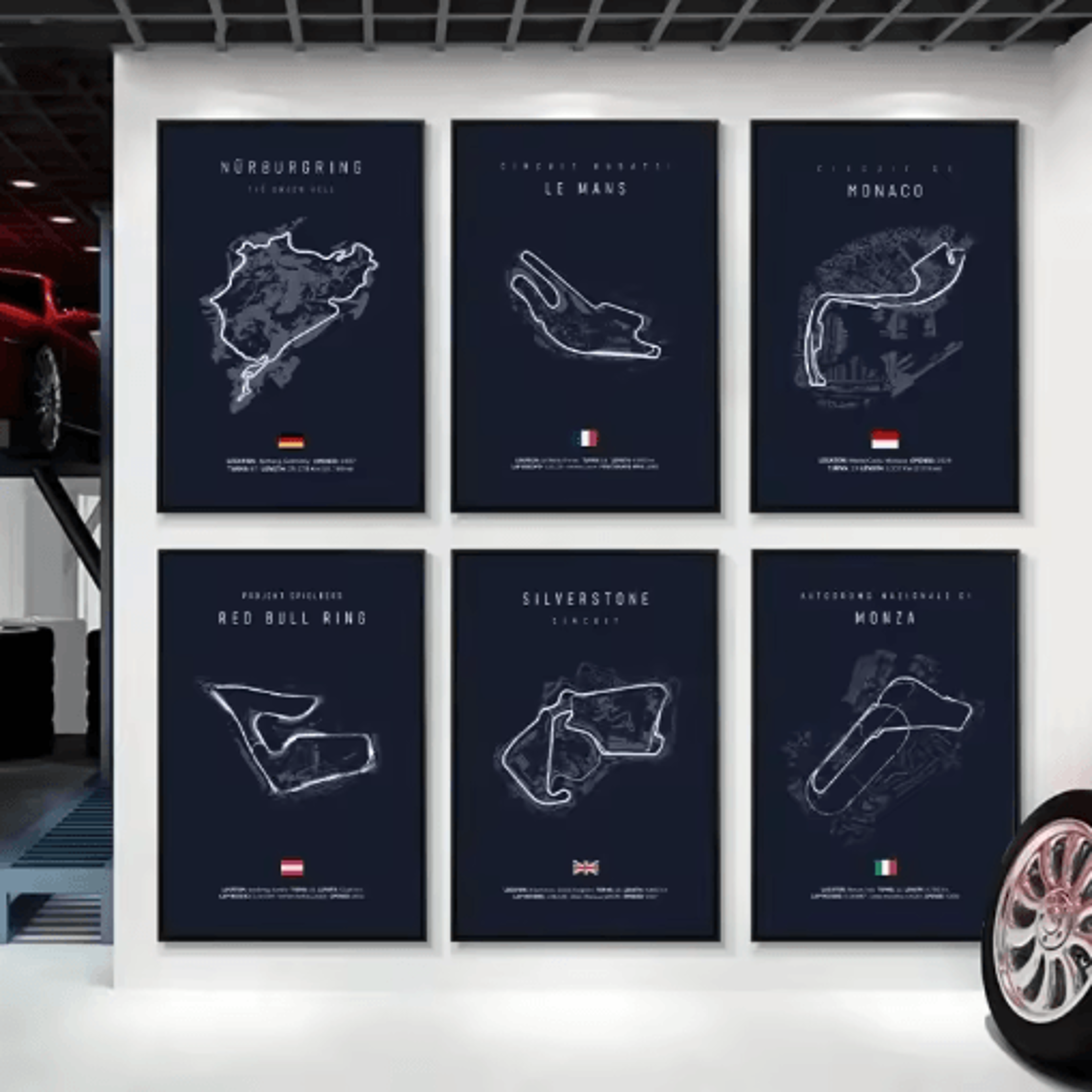 f1 circuit wall art set nurburgring monza & silverstone race track canvas prints