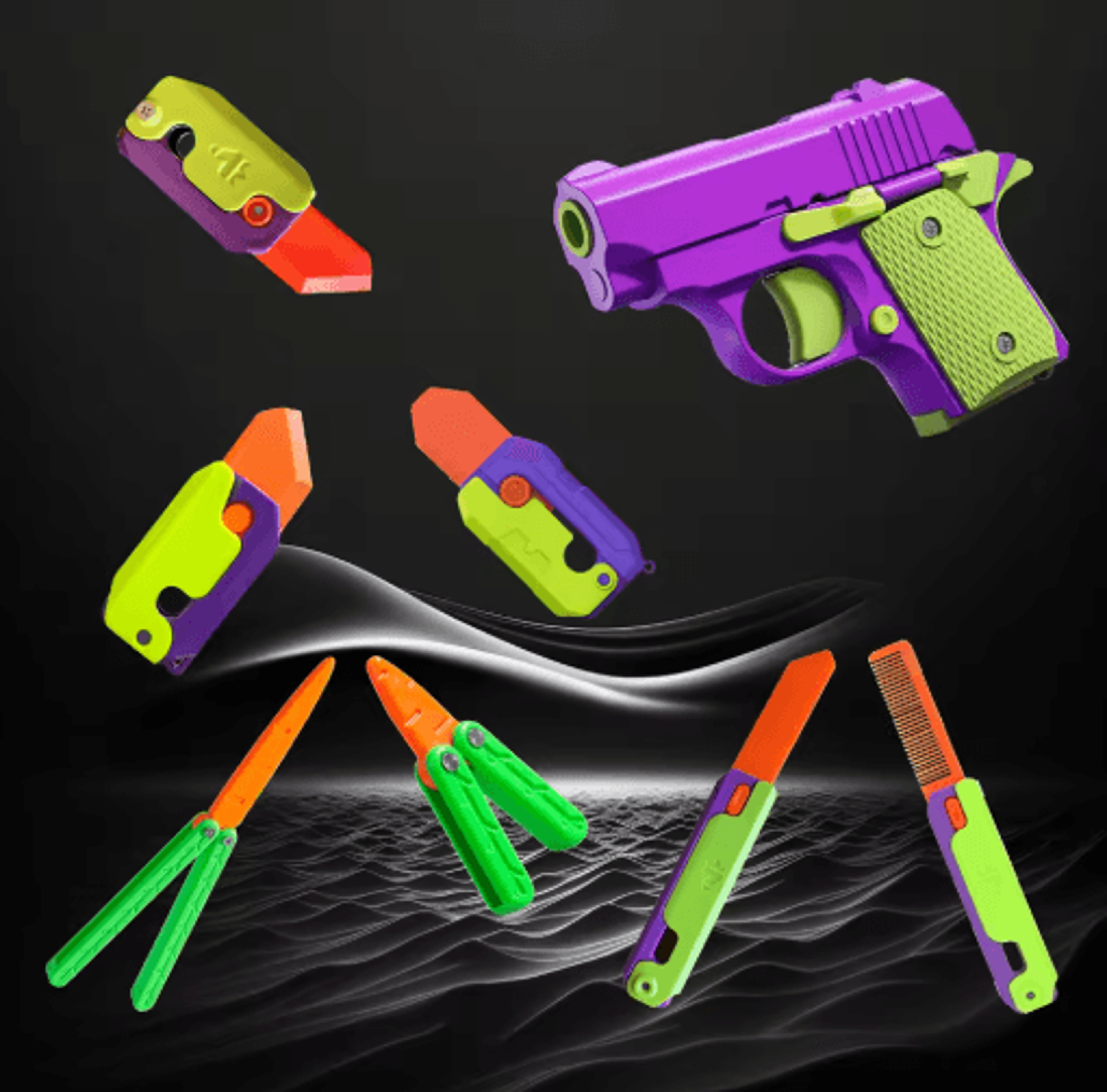 3d printed carrot gravity fidget toy knife butterfly folding stress relief toy