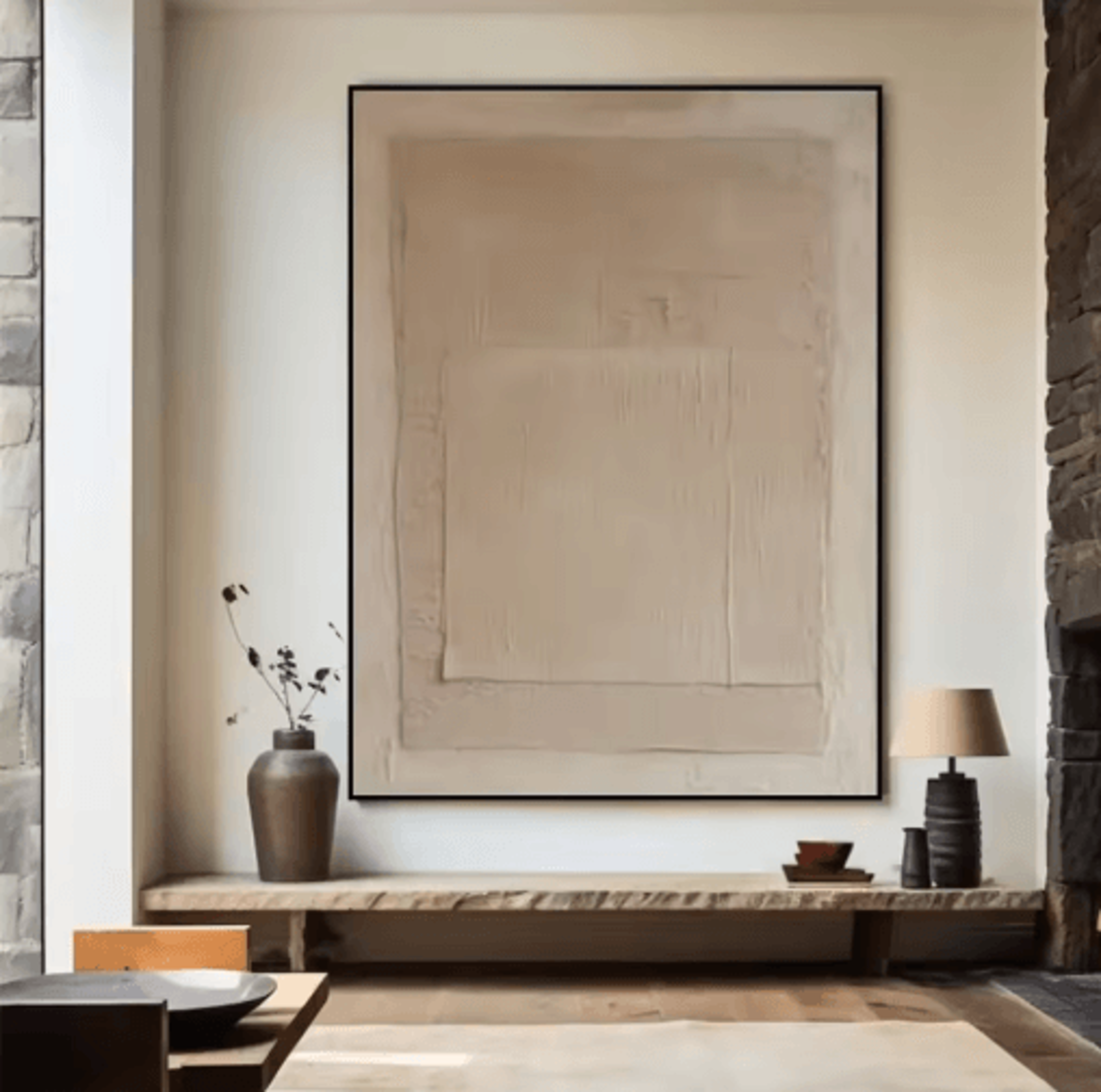 large beige abstract wall art handmade minimalist neutral canvas painting