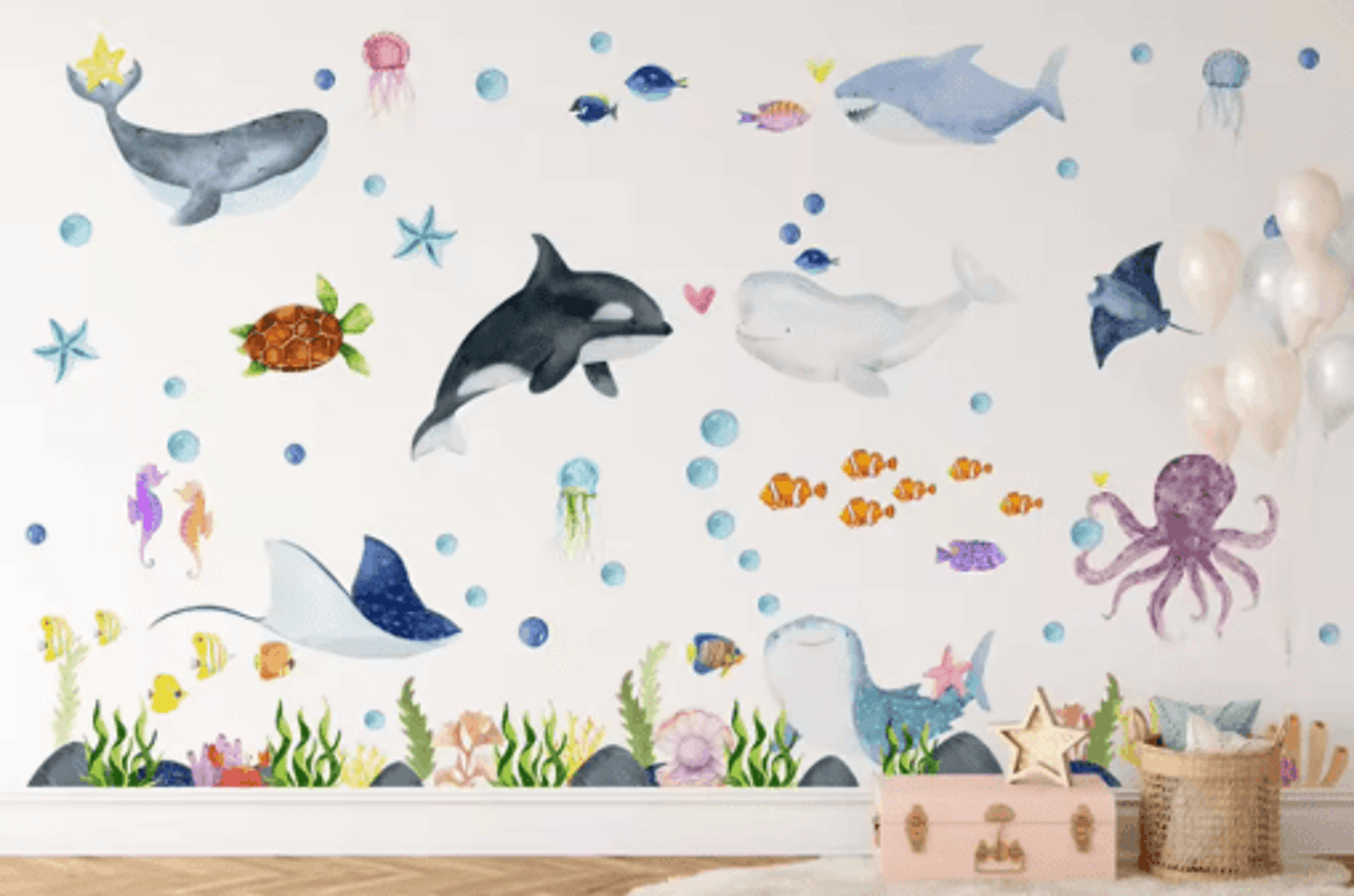 large ocean wall stickers undersea animal nursery & kids room wall decals