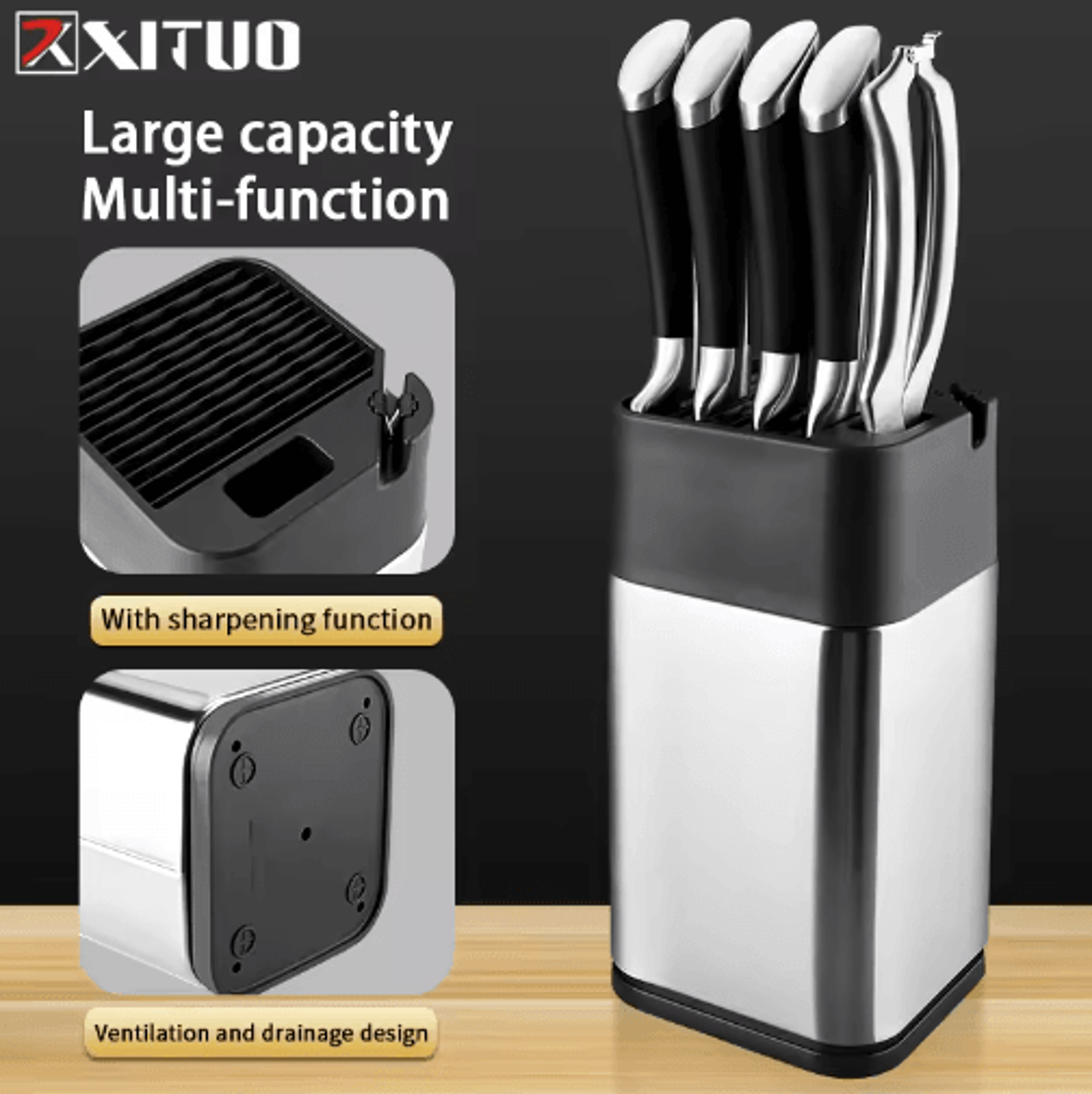 xituo stainless steel knife holder – universal knife block with built-in sharpener