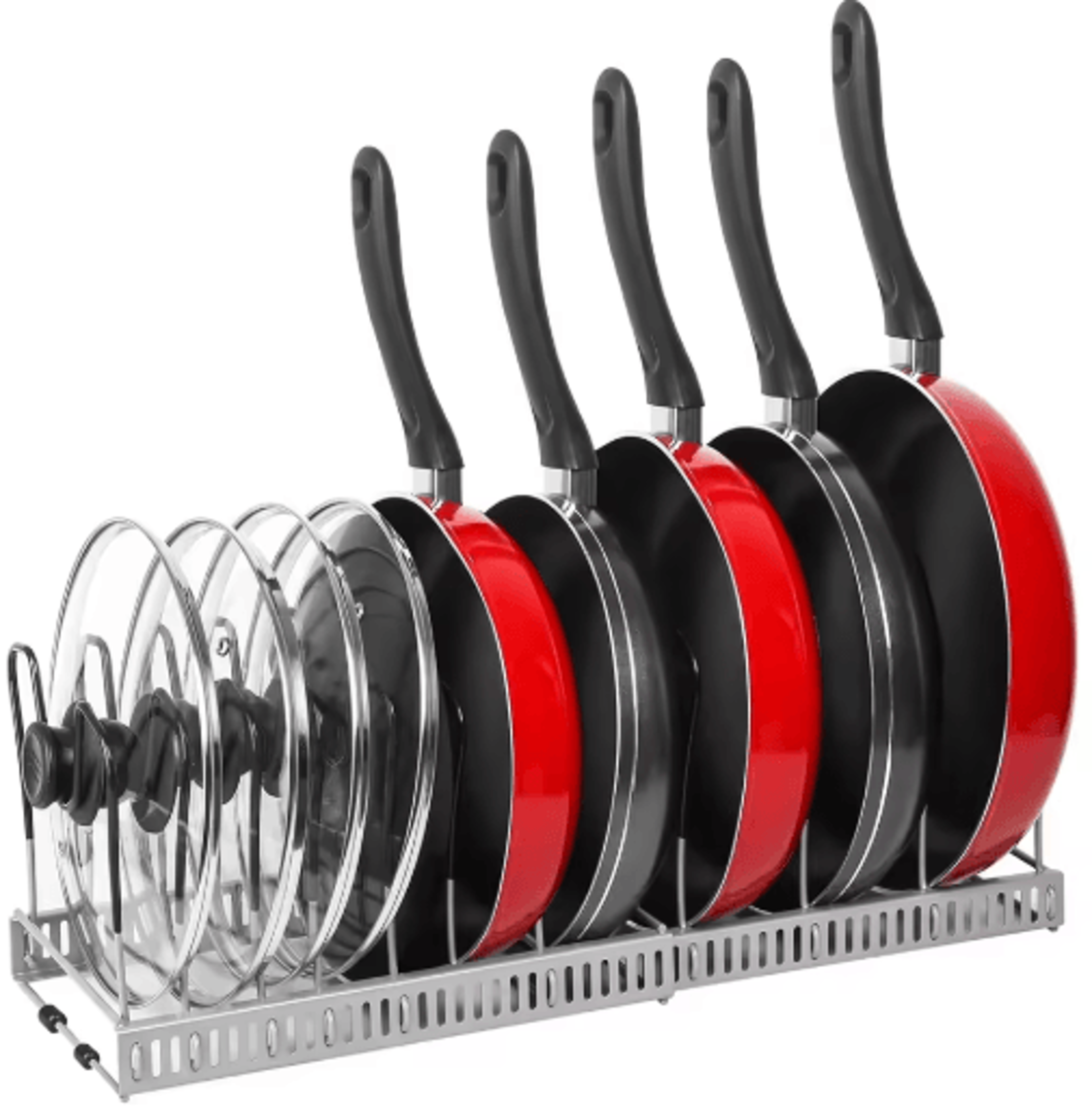 expandable pots and pans organizer rack – adjustable cookware & lid storage
