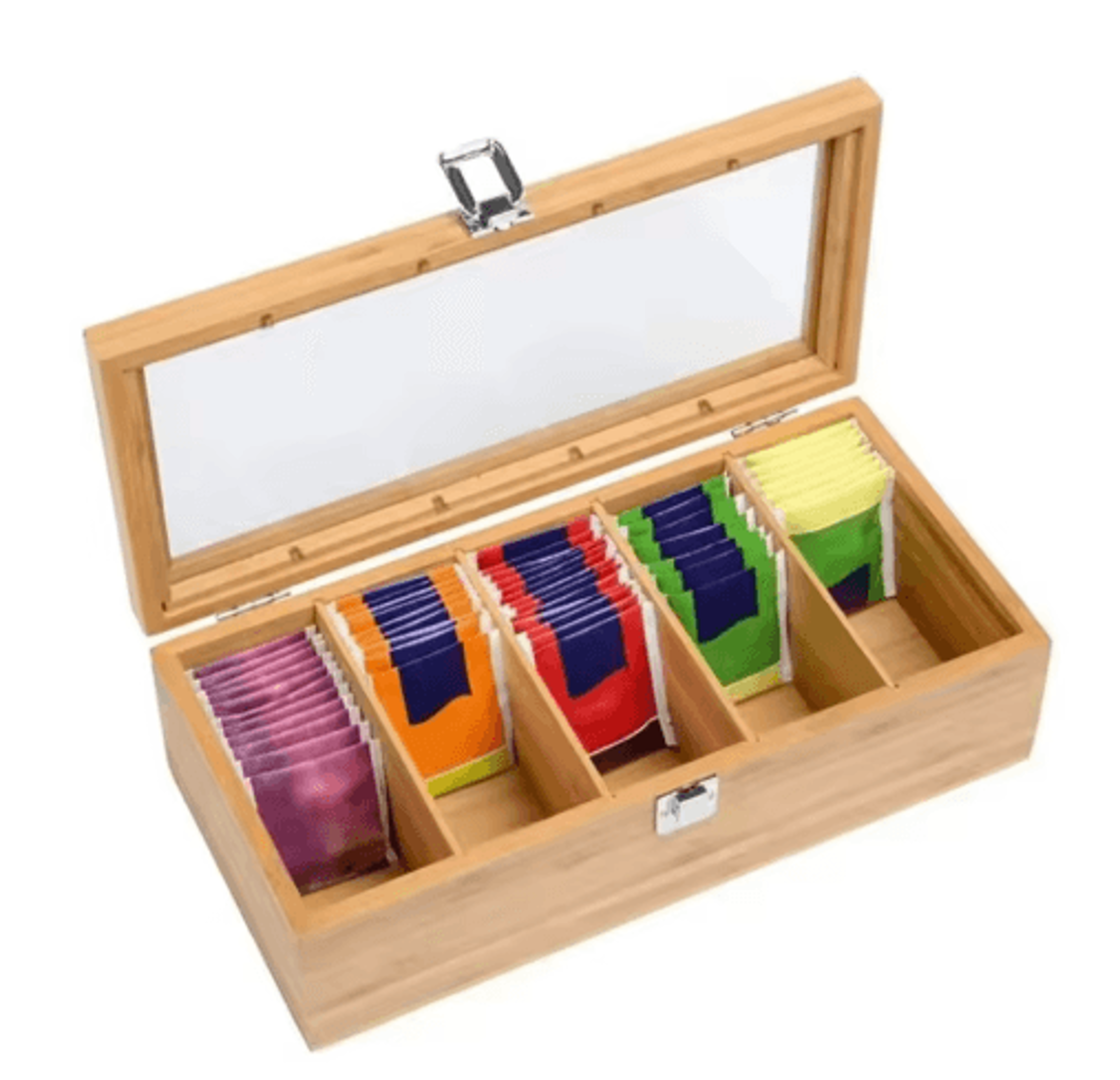 bamboo tea bag storage box – 5-compartment organizer for tea & spices