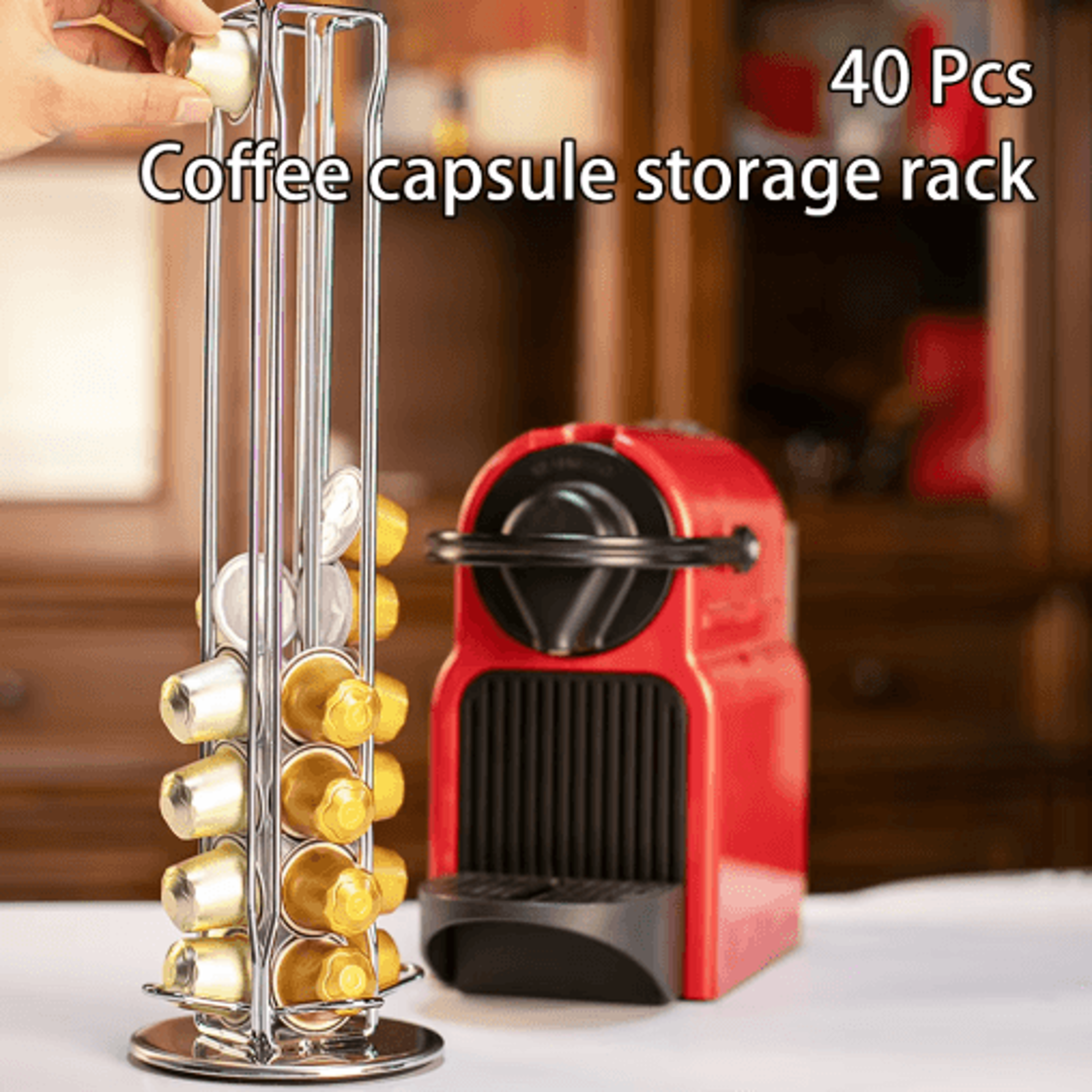 360° rotating coffee capsule holder – 40-pod storage rack stand