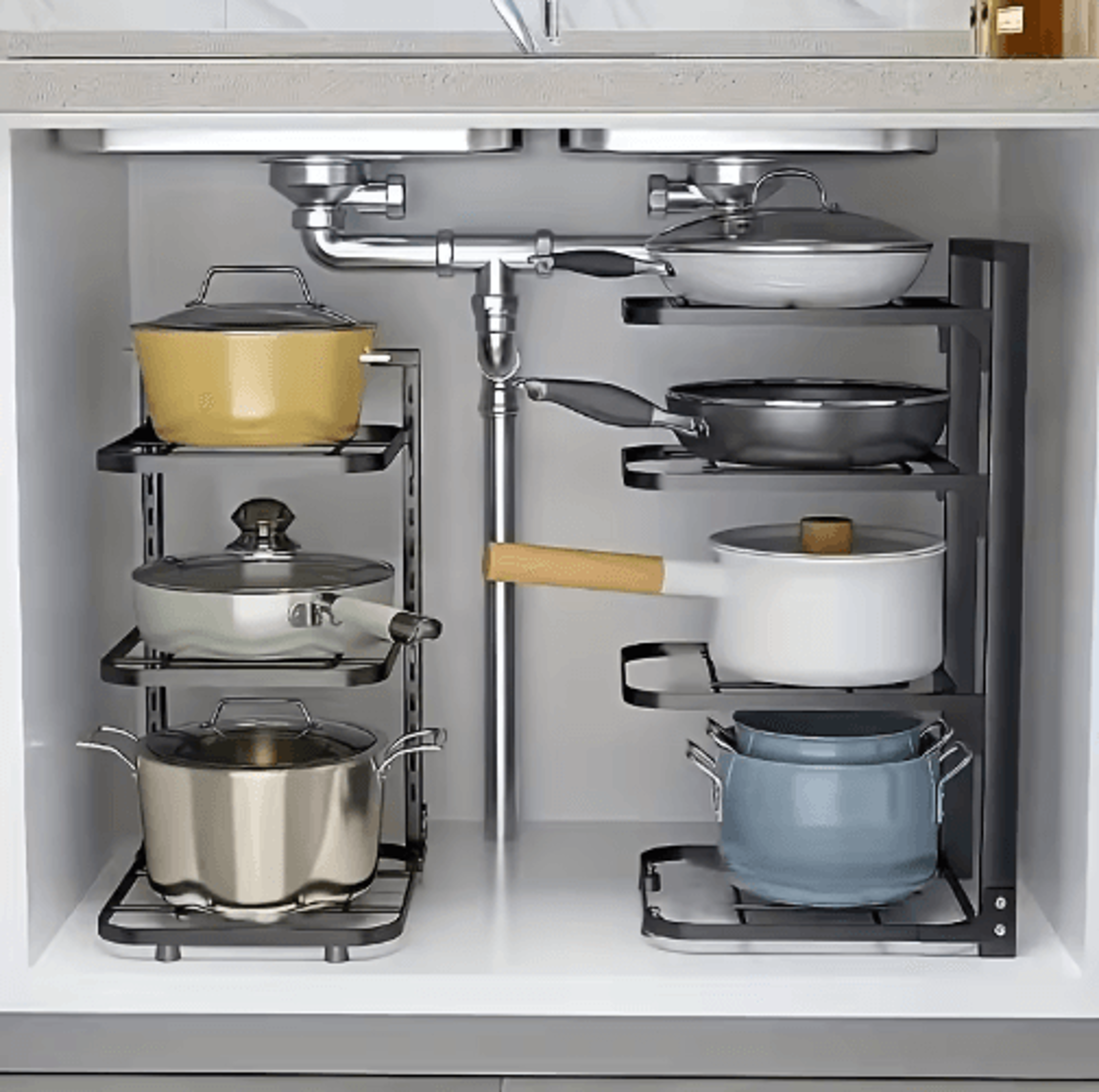 adjustable stainless steel pot rack organizer – multi-layer cookware storage