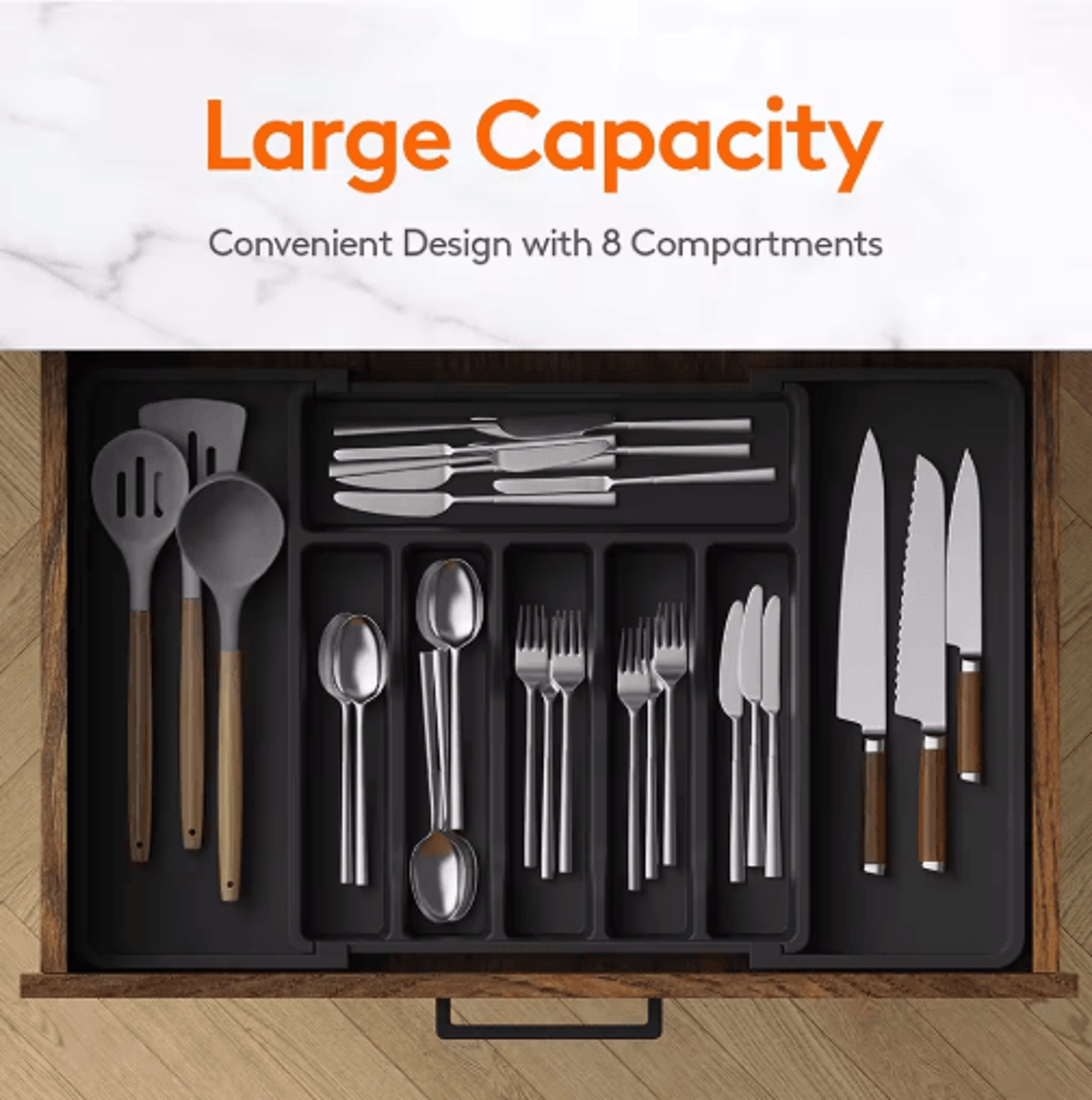 lmetjma expandable cutlery organizer tray – adjustable silverware drawer storage