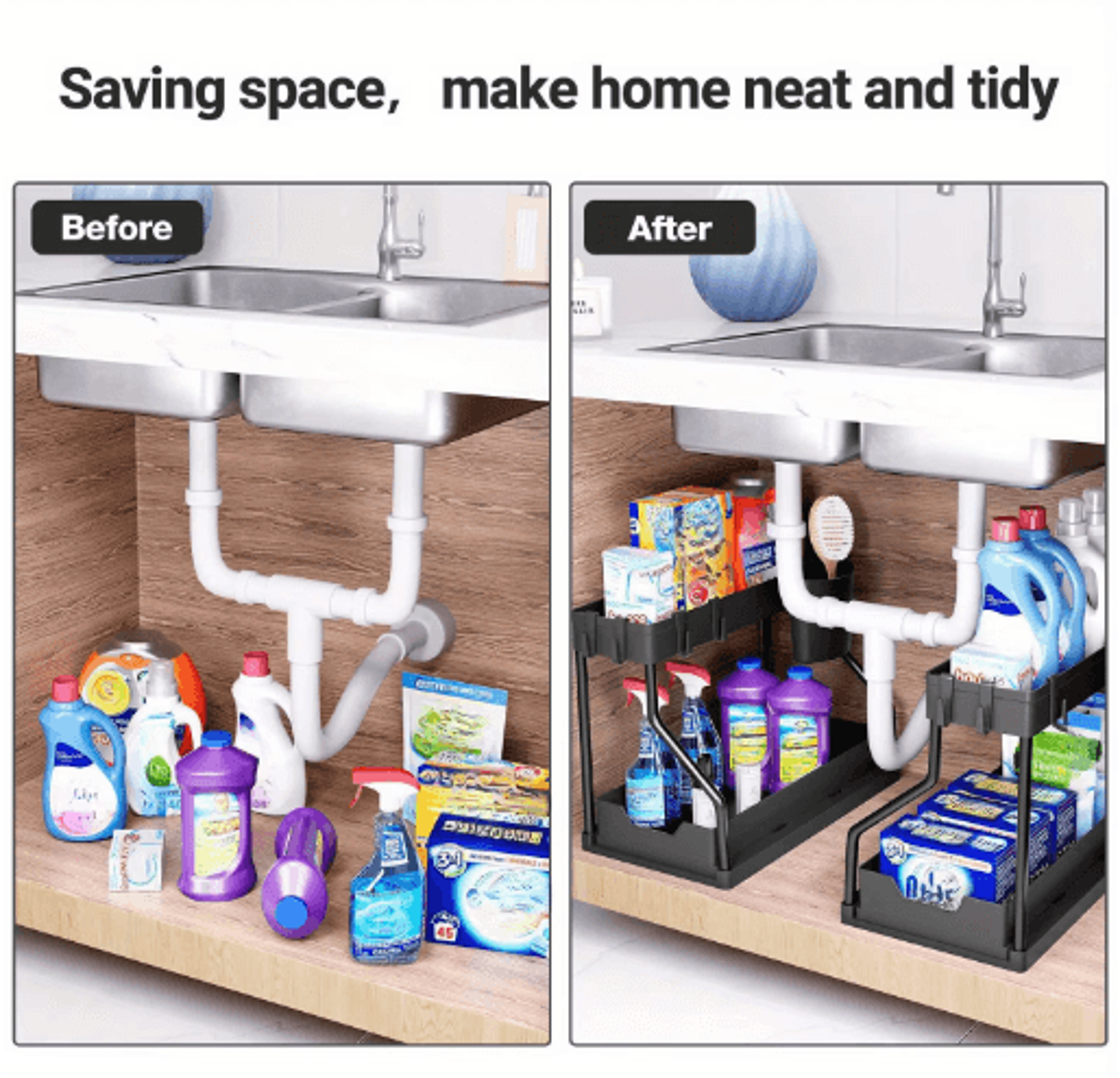 multi-layer pull-out storage rack – sliding kitchen & bathroom organizer