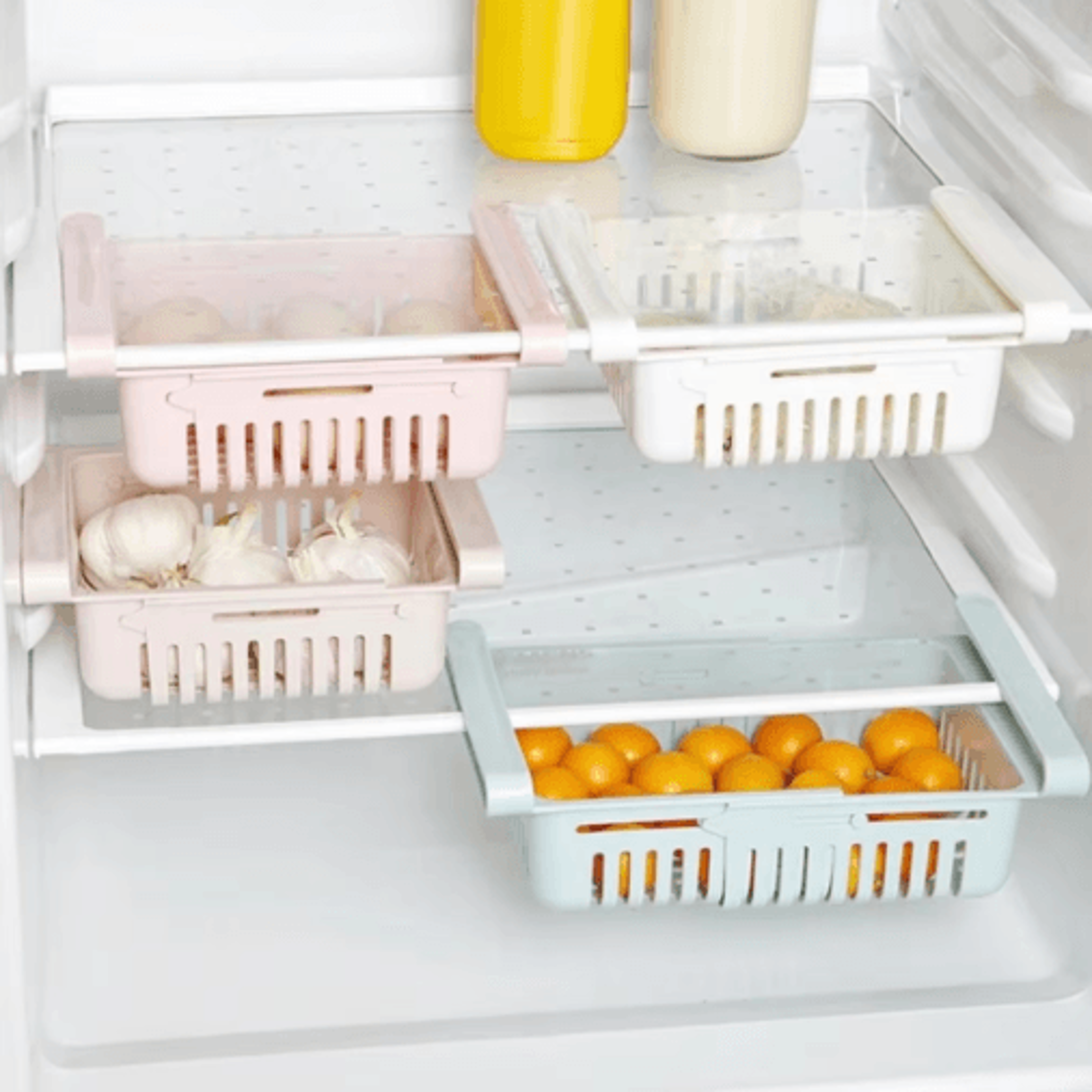 pull-out refrigerator drawer organizer – under-shelf fridge storage tray