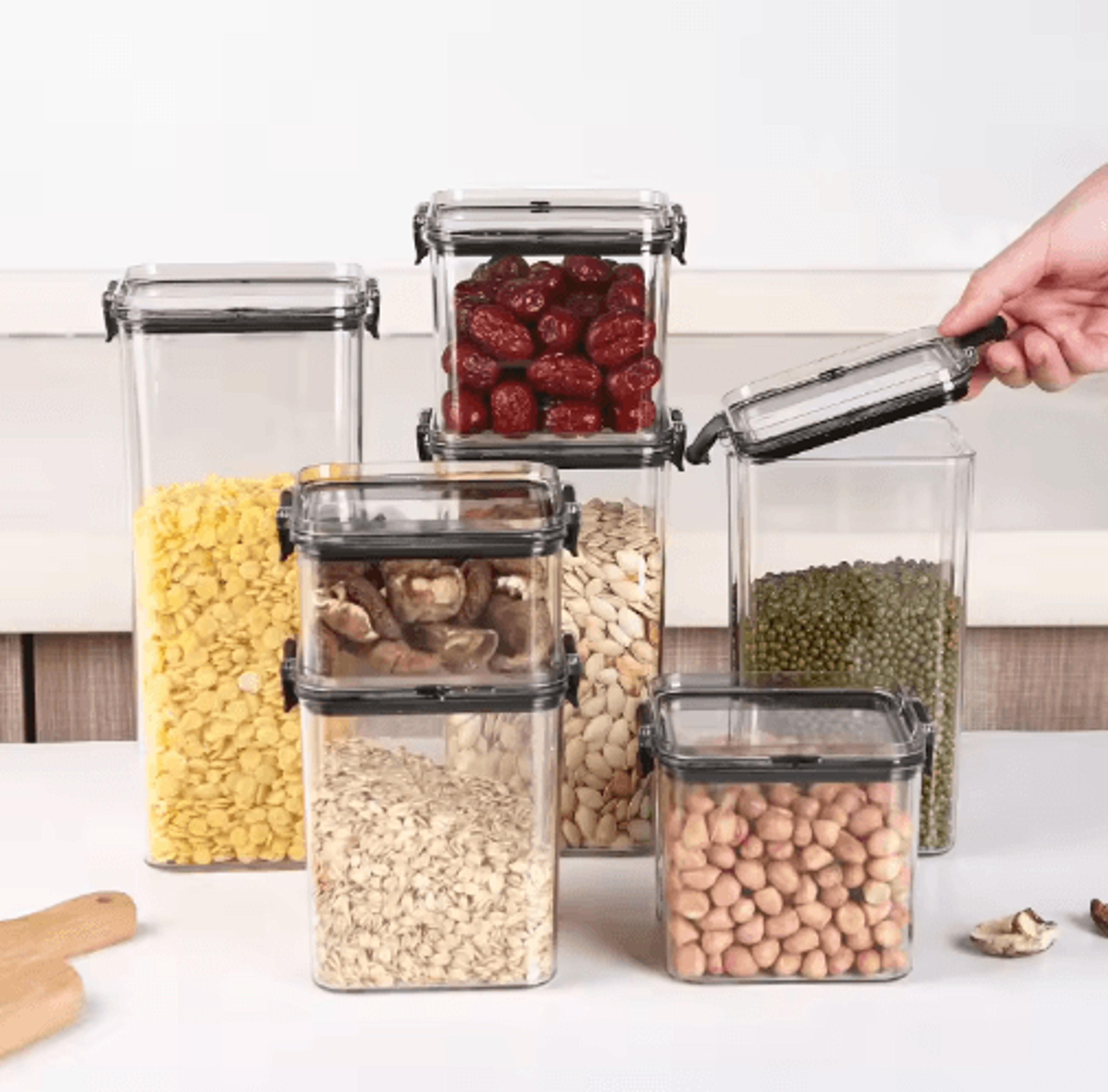 5-piece airtight food storage container set – stackable kitchen organizer jars